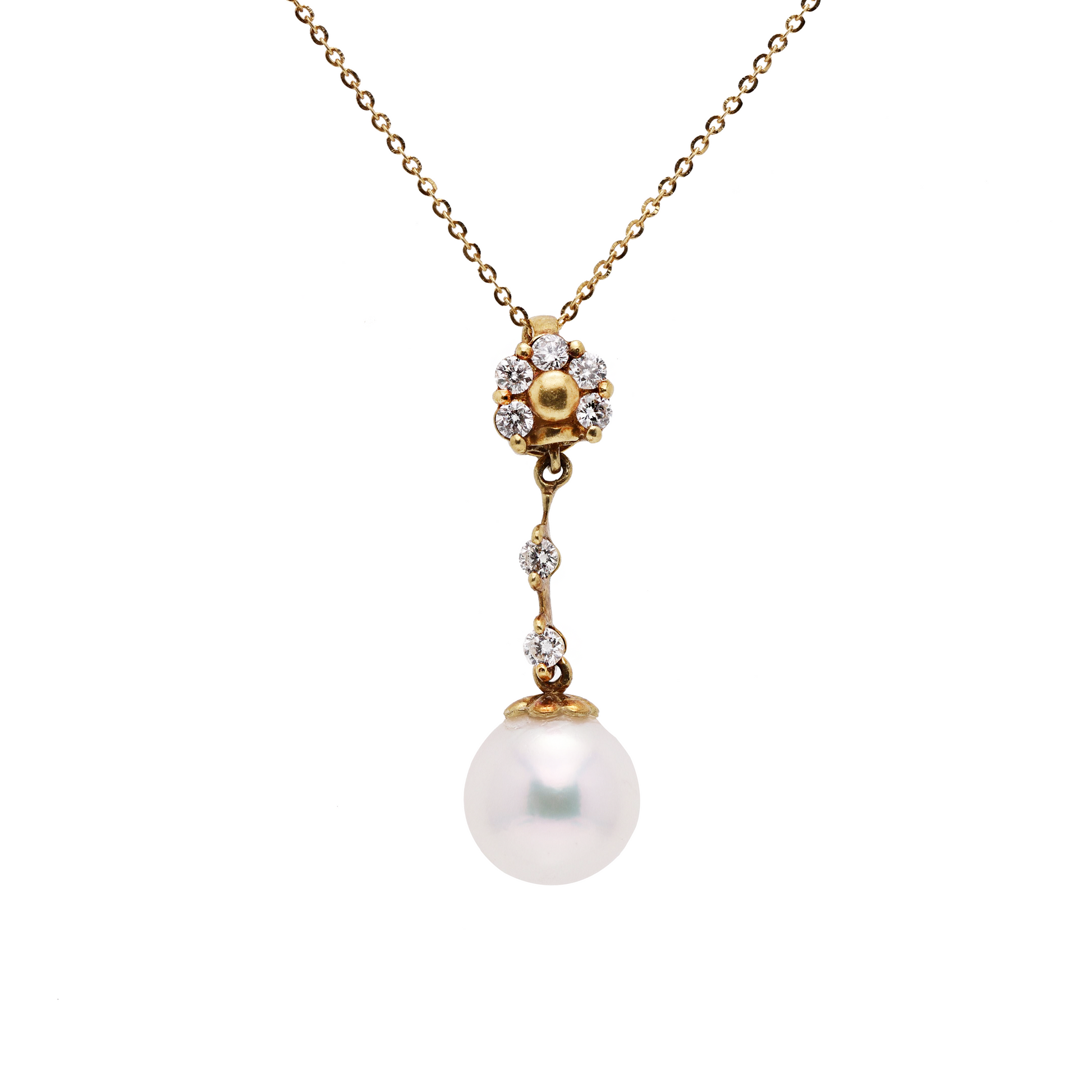 18KG 8.7mm Premier Japanese Akoya Pearl Natural CZ Necklace
