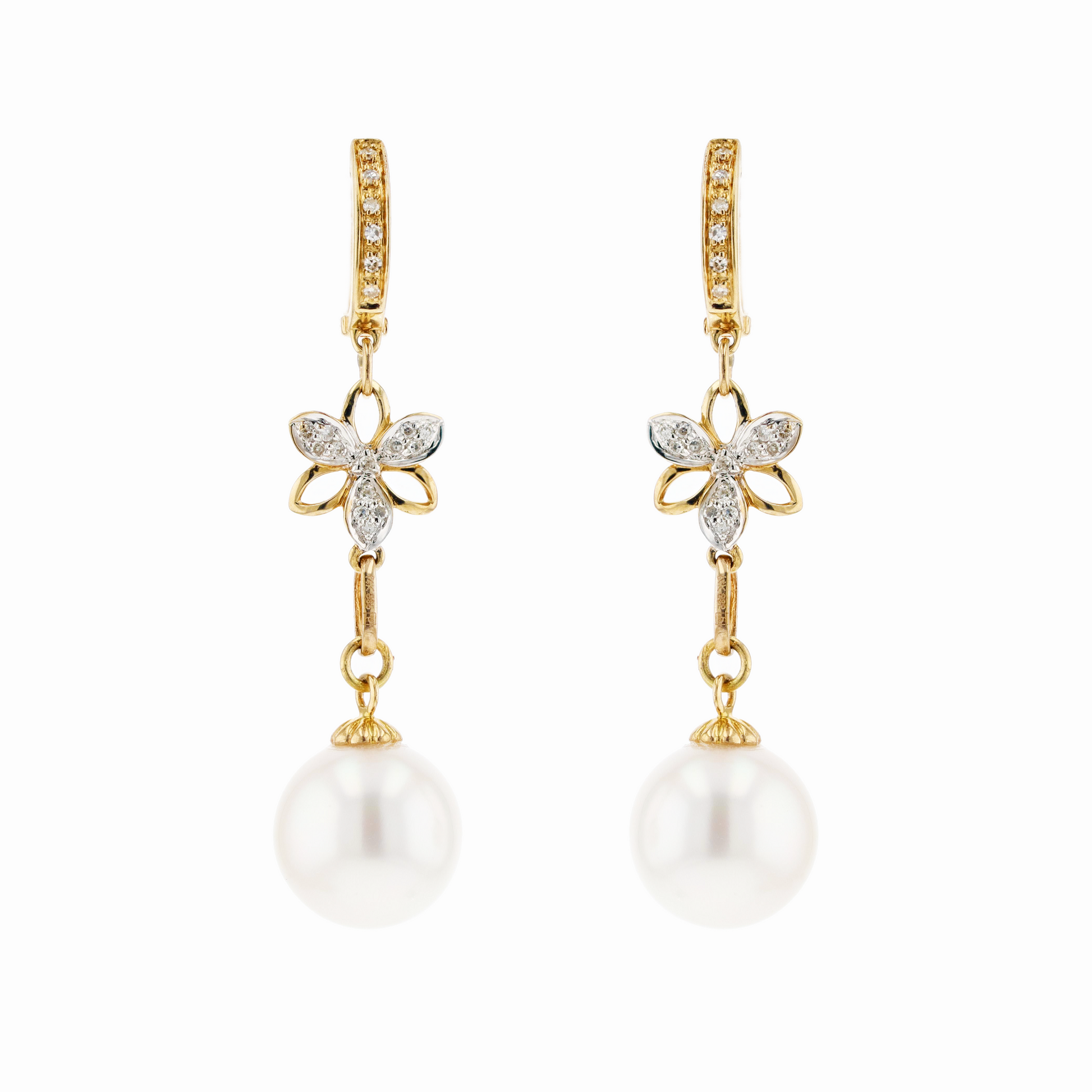 14KG 11.1/11.3mm Natural Color South Sea White Pearl Diamond Earrings