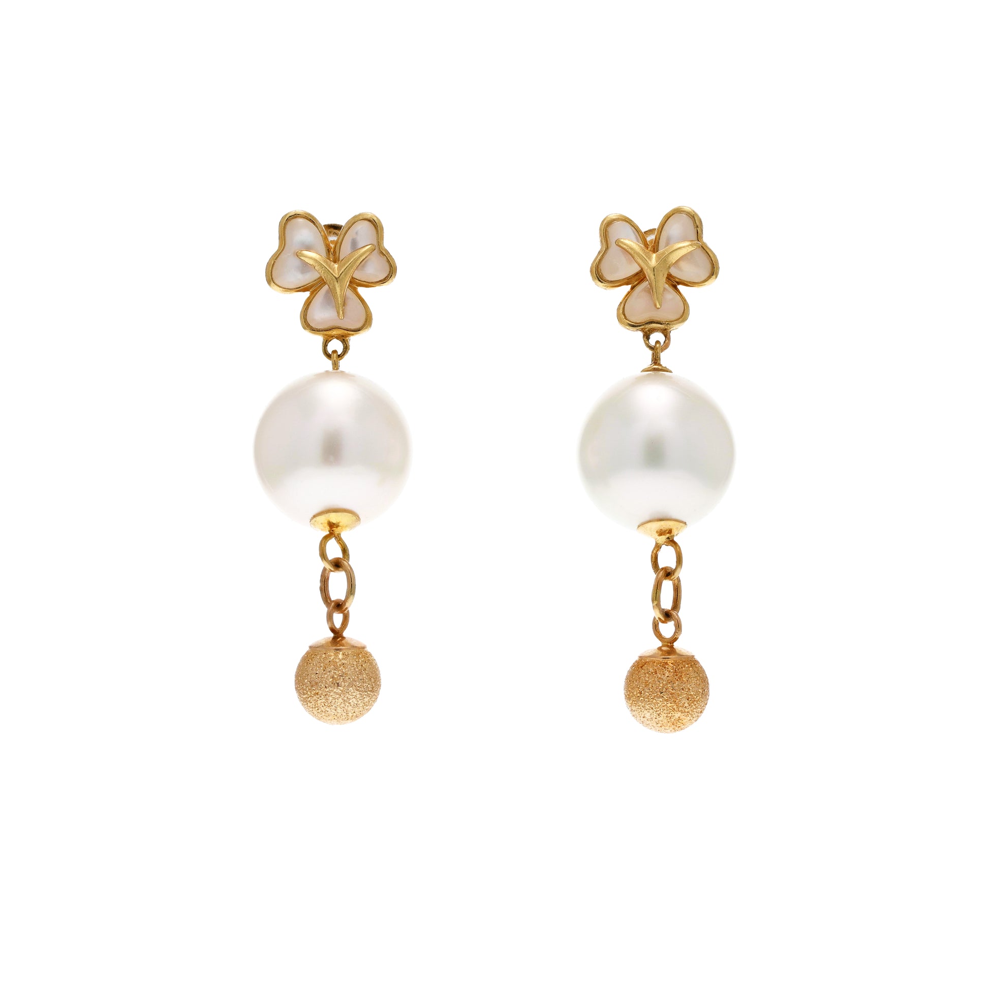 14KG 11.0/11.0mm Natural Color South Sea White Pearl and Shell Earrings