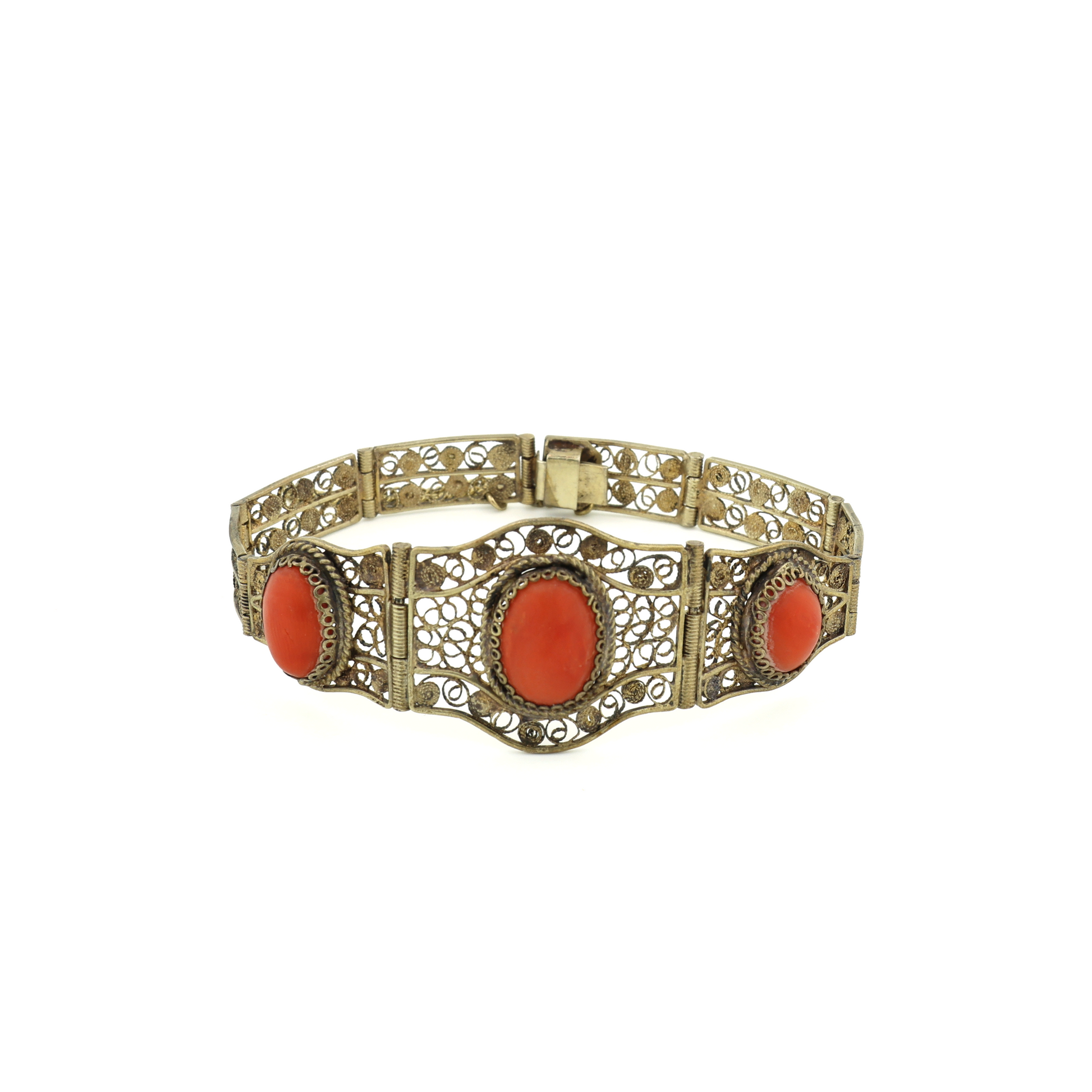 Vintage Natural Untreated Coral Silver Bracelet