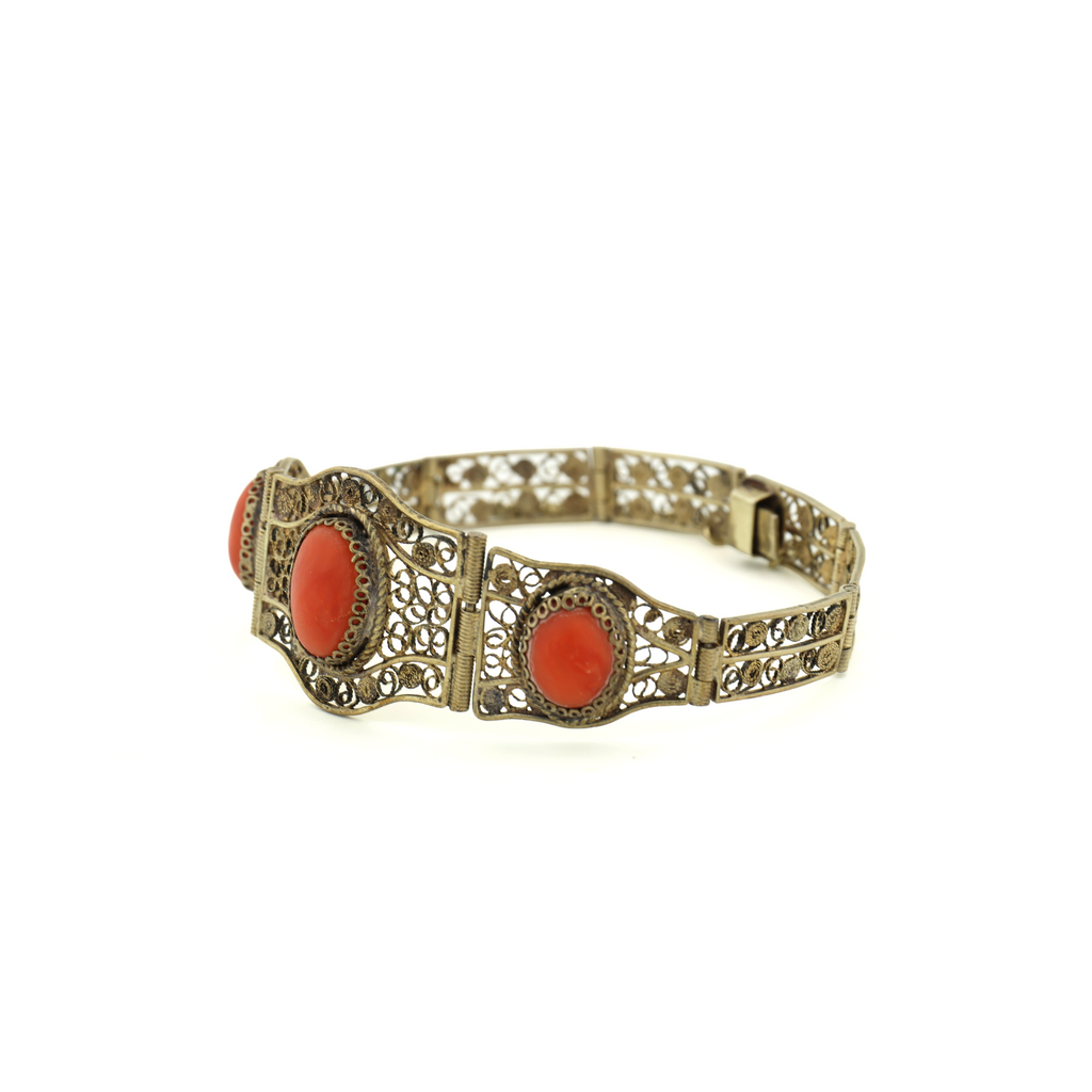 Vintage Natural Untreated Coral Silver Bracelet