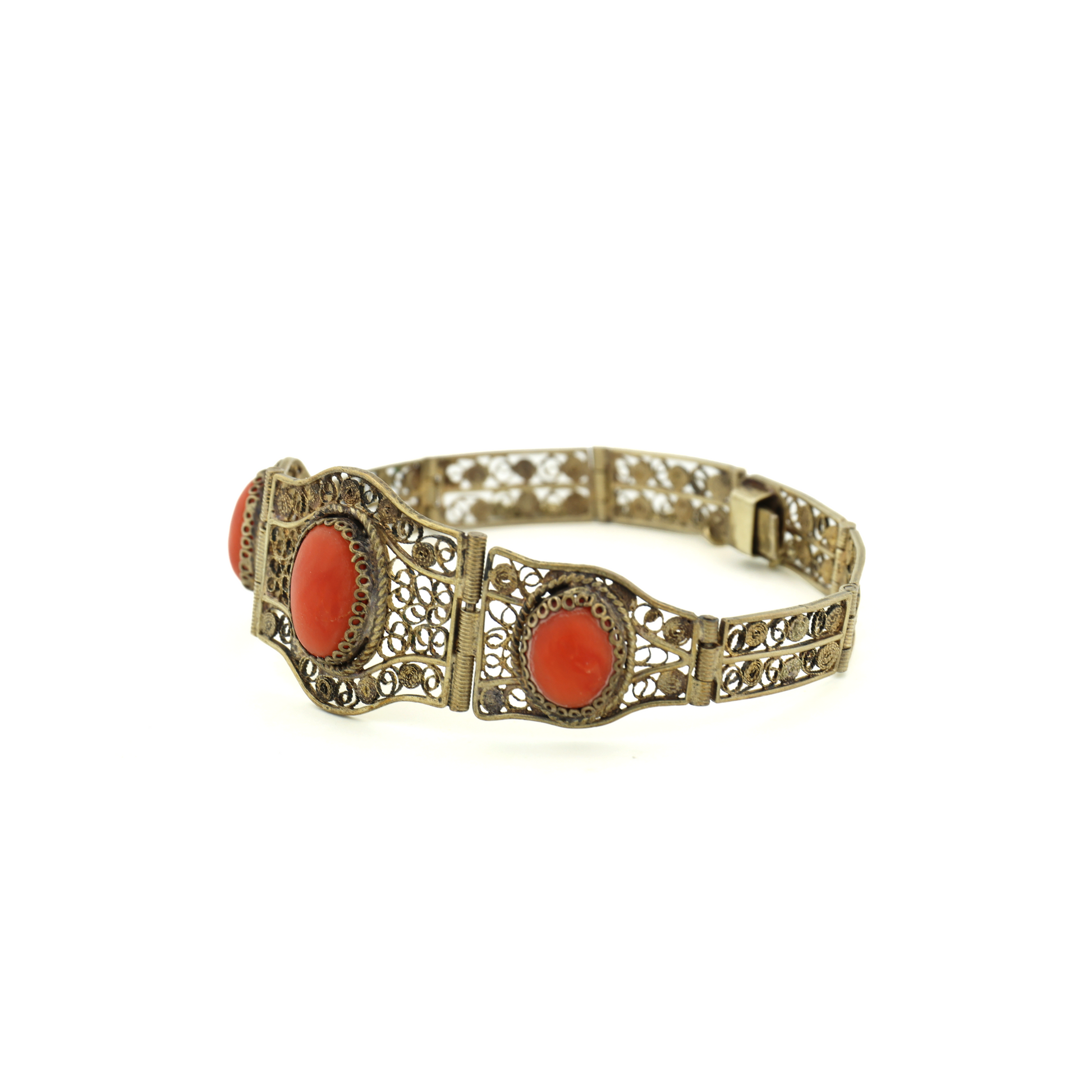 Vintage Natural Untreated Coral Silver Bracelet