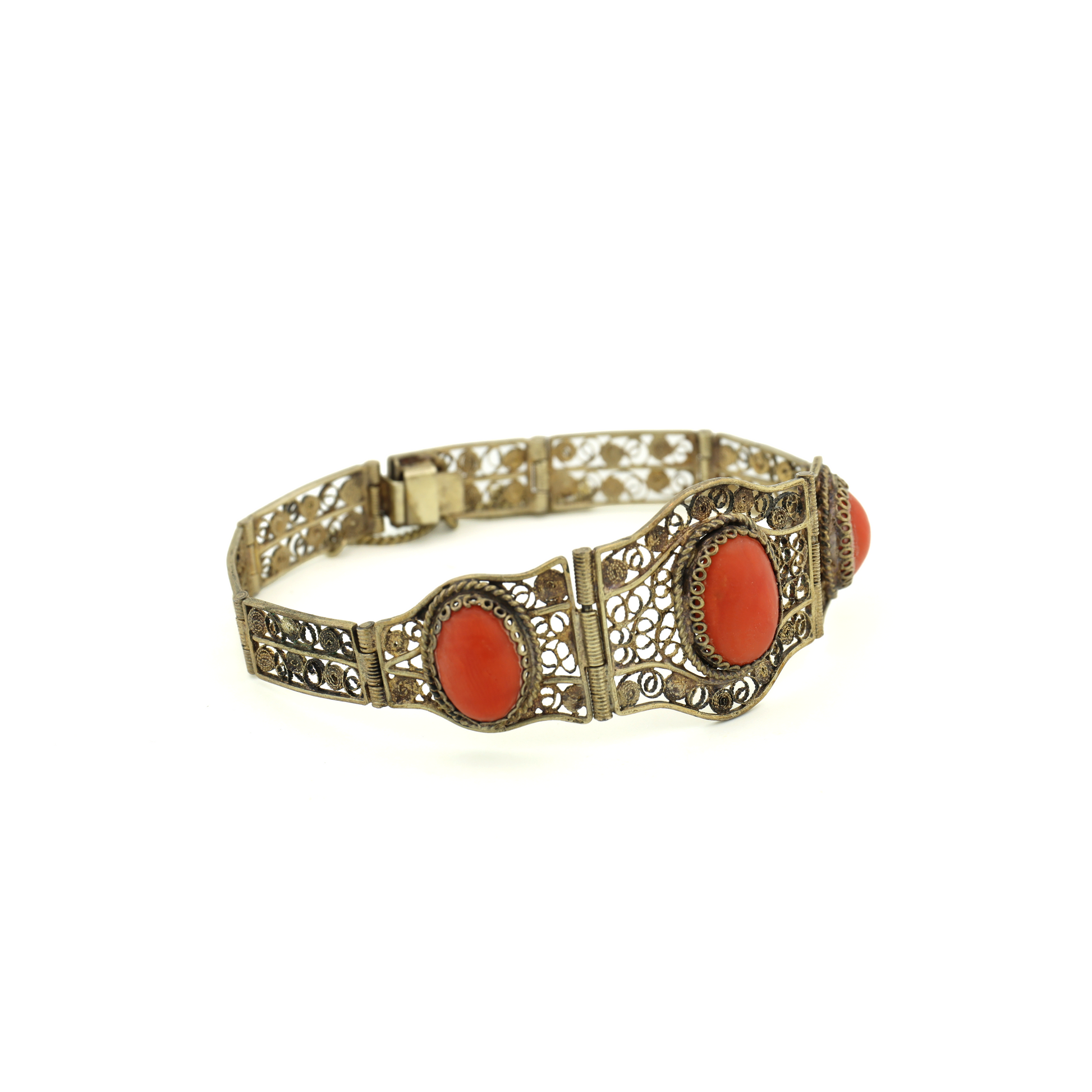 Vintage Natural Untreated Coral Silver Bracelet