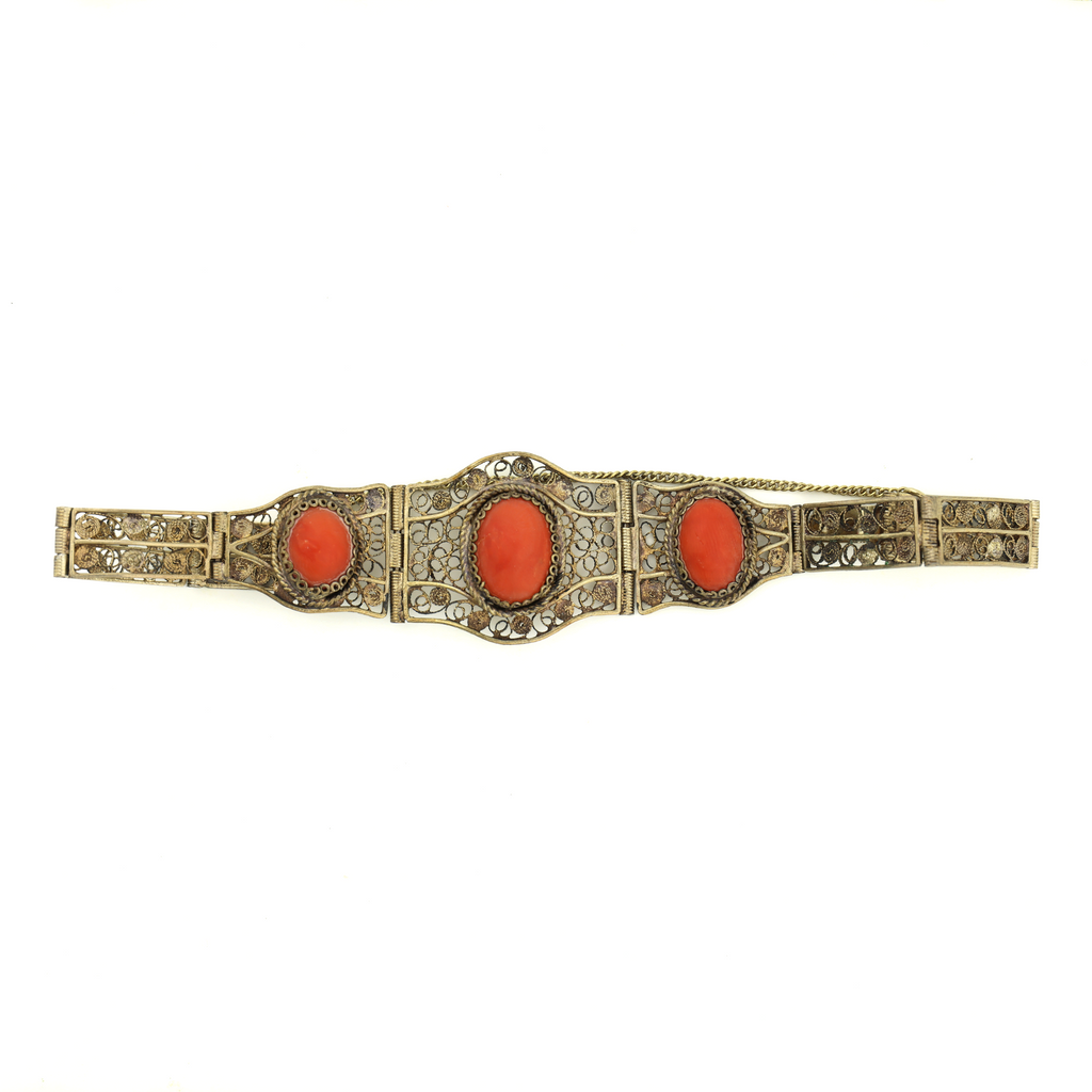 Vintage Natural Untreated Coral Silver Bracelet