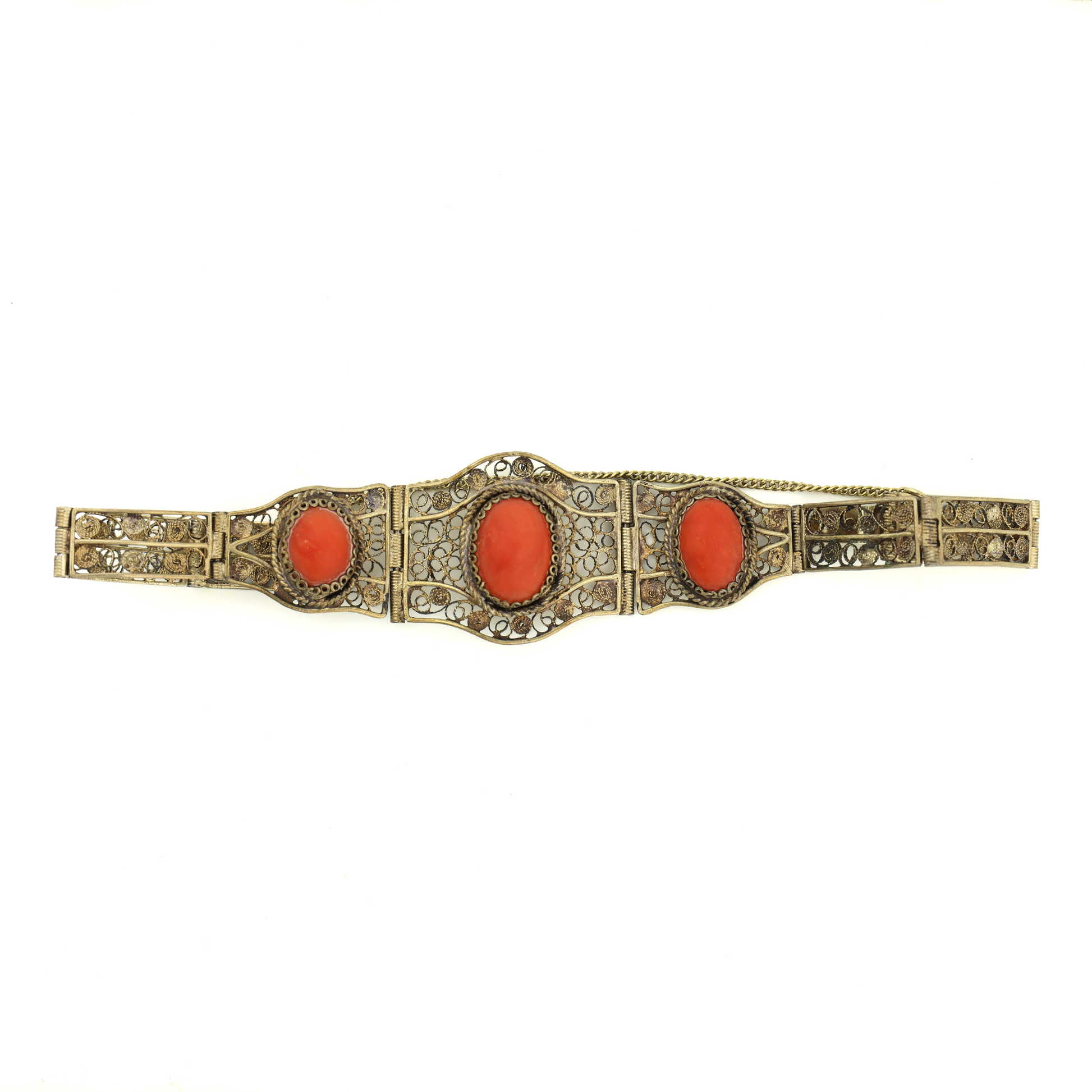 Vintage Natural Untreated Coral Silver Bracelet