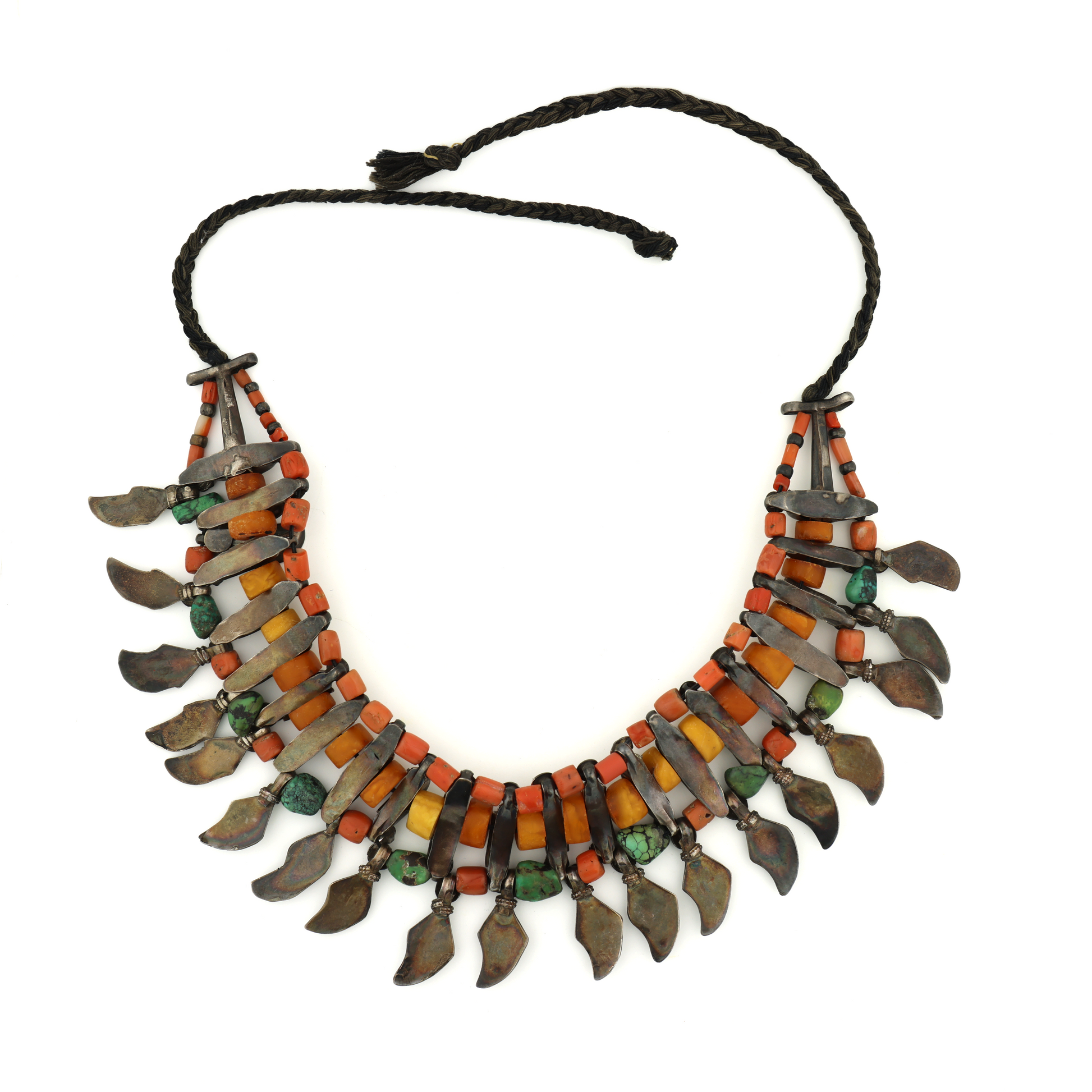 Antique Natural Untreated Butterscotch Amber Coral Turquoise Beads Silver Tribal Necklace