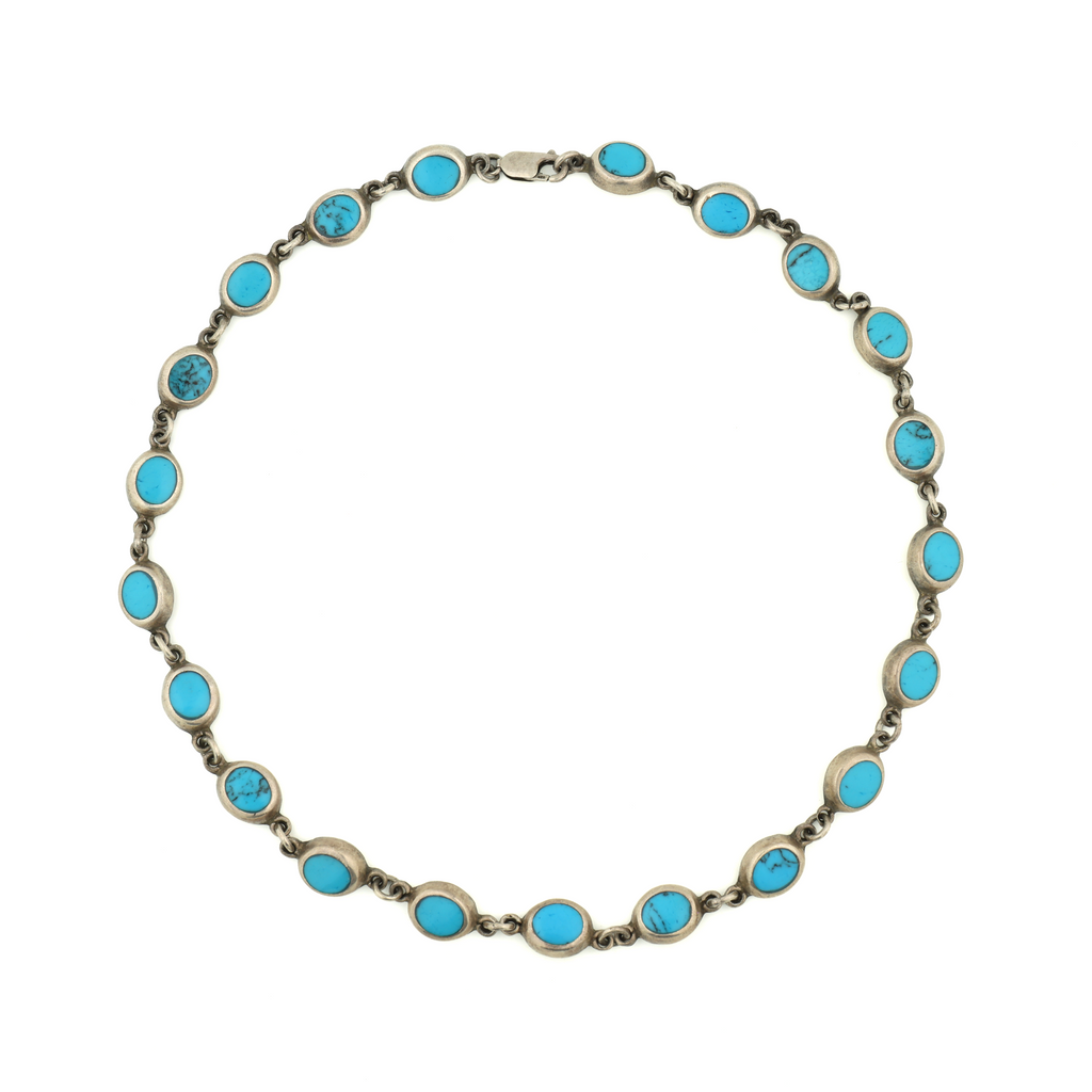 Vintage 925 Silver Natural Turquoise Necklace Italy