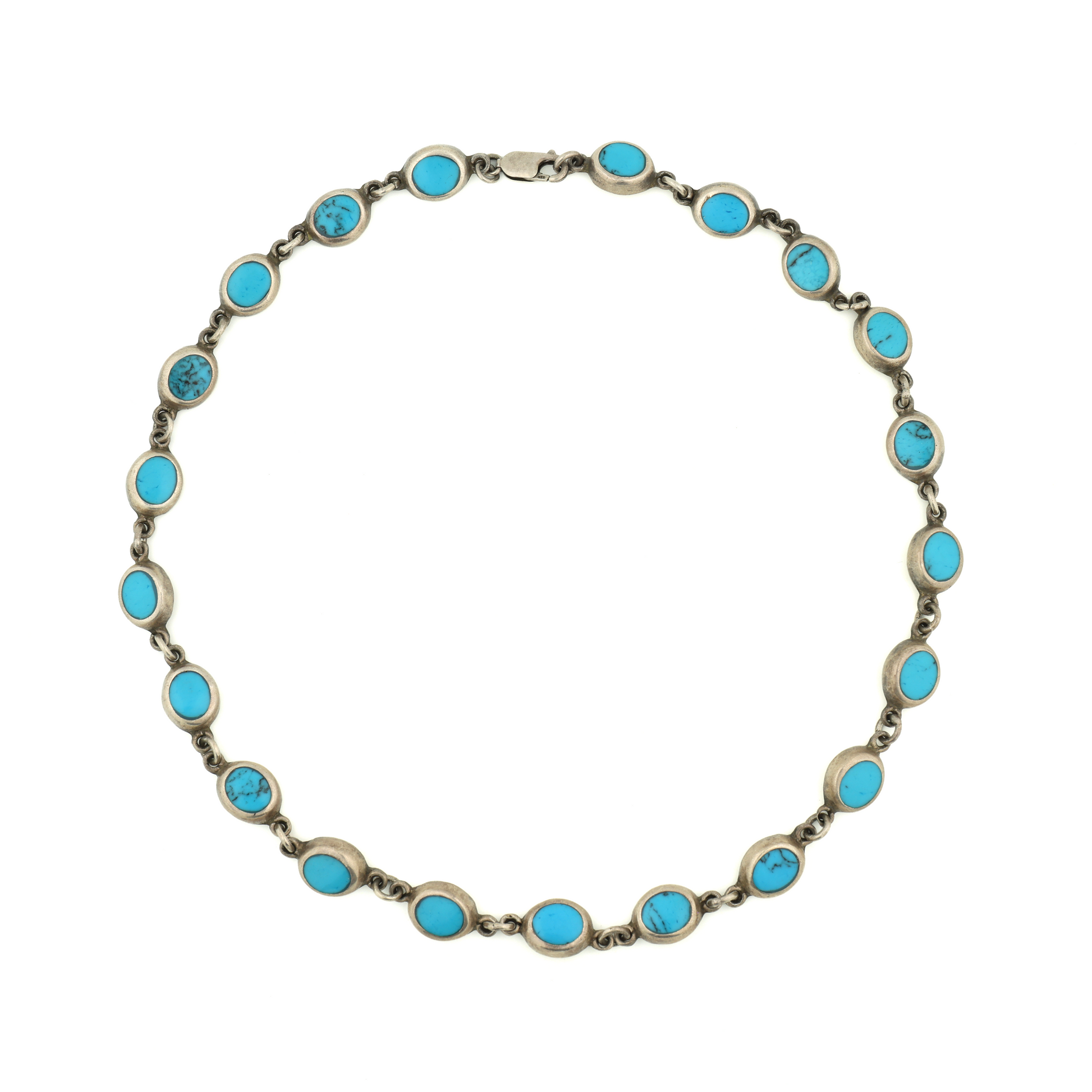 Vintage 925 Silver Natural Turquoise Necklace Italy