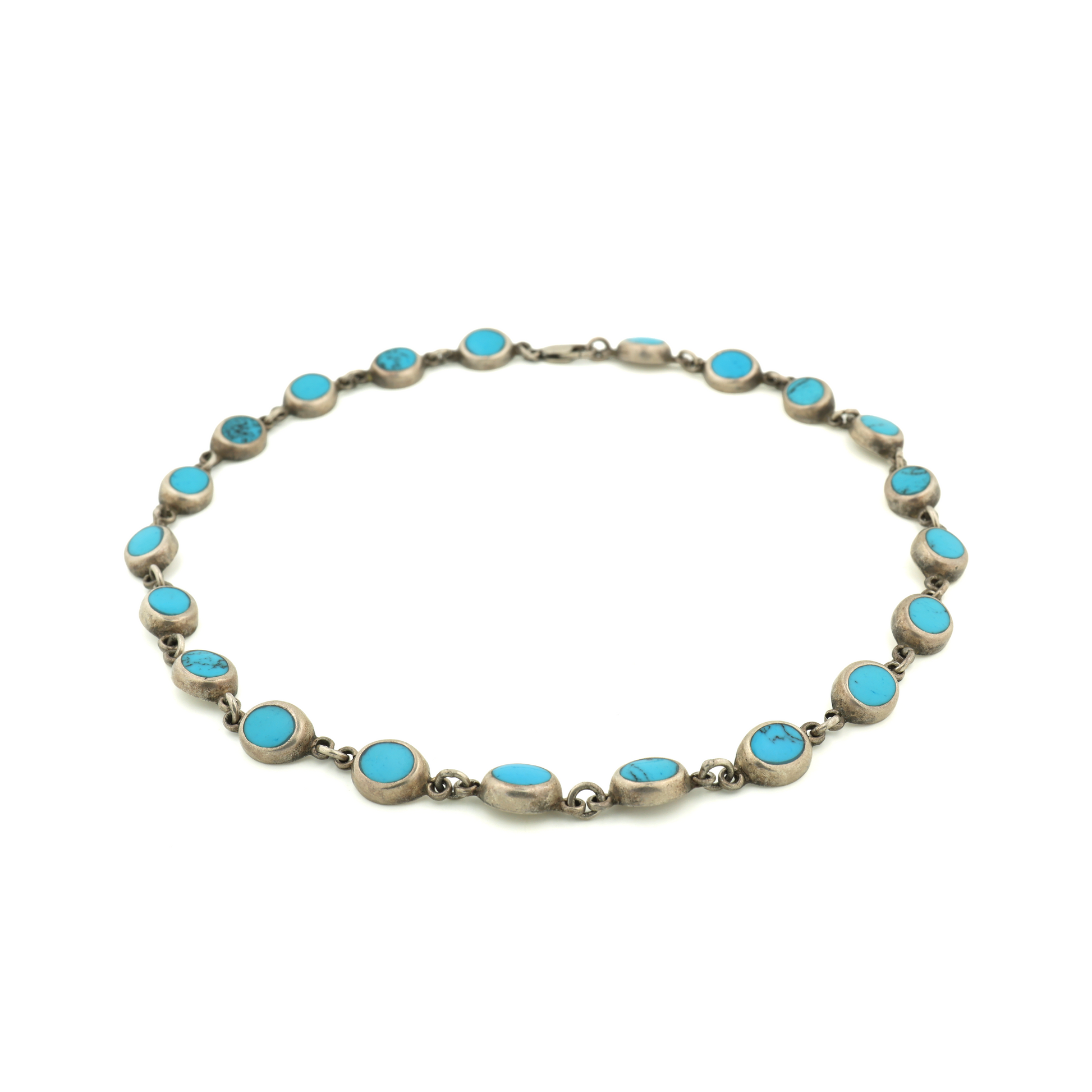 Vintage 925 Silver Natural Turquoise Necklace Italy