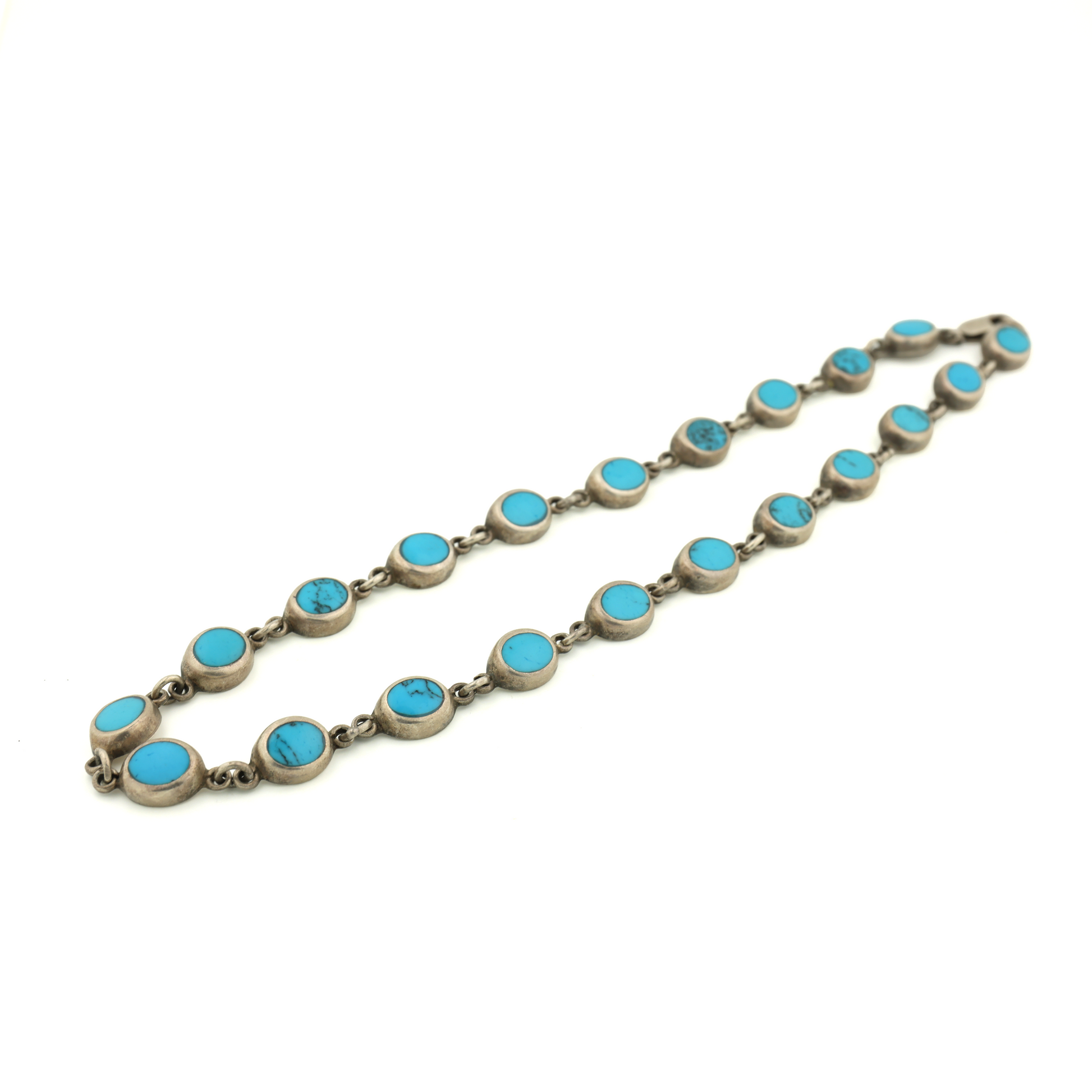 Vintage 925 Silver Natural Turquoise Necklace Italy