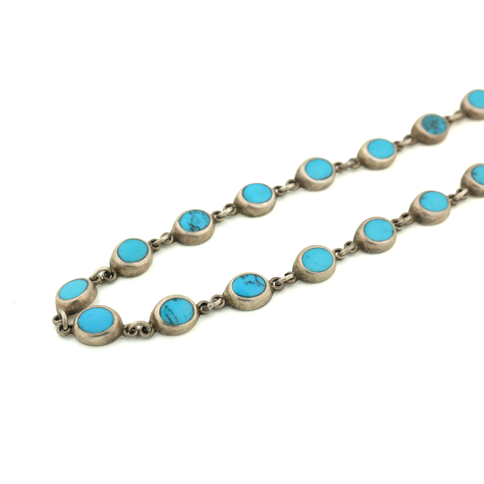 Vintage 925 Silver Natural Turquoise Necklace Italy