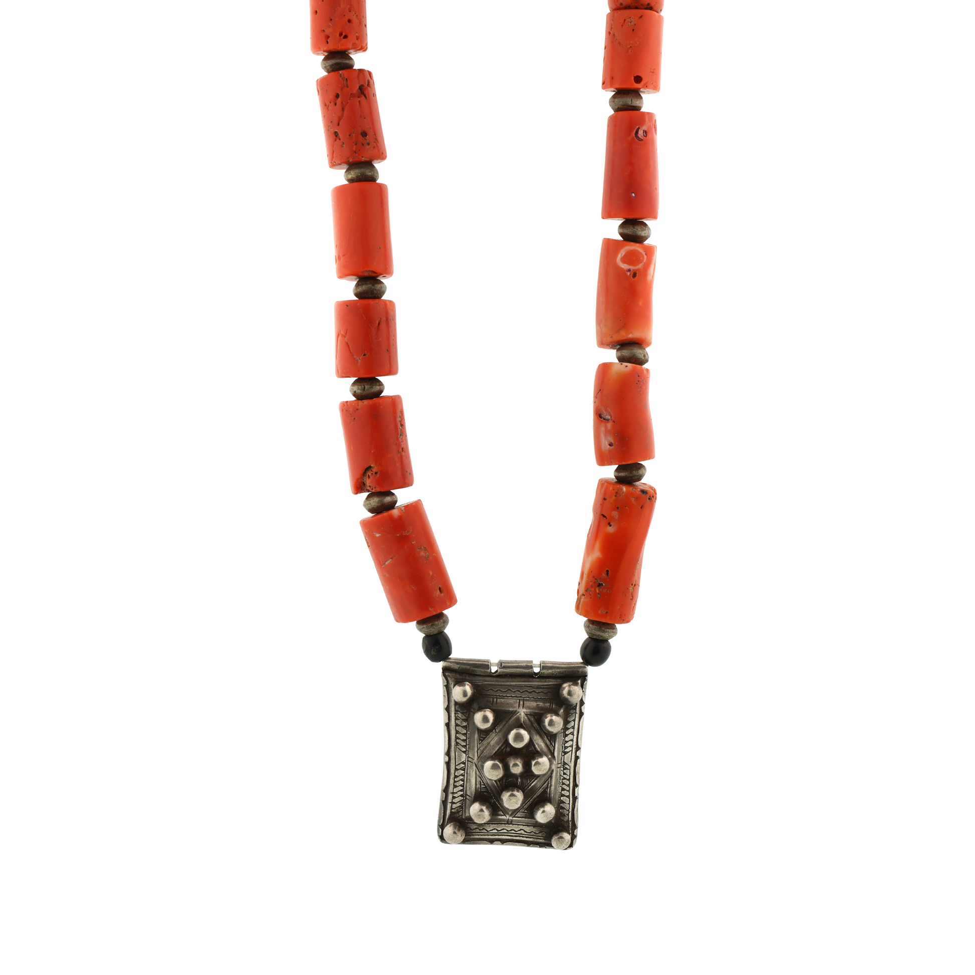 Rare Antique Natural Untreated Coral Old Silver Necklace