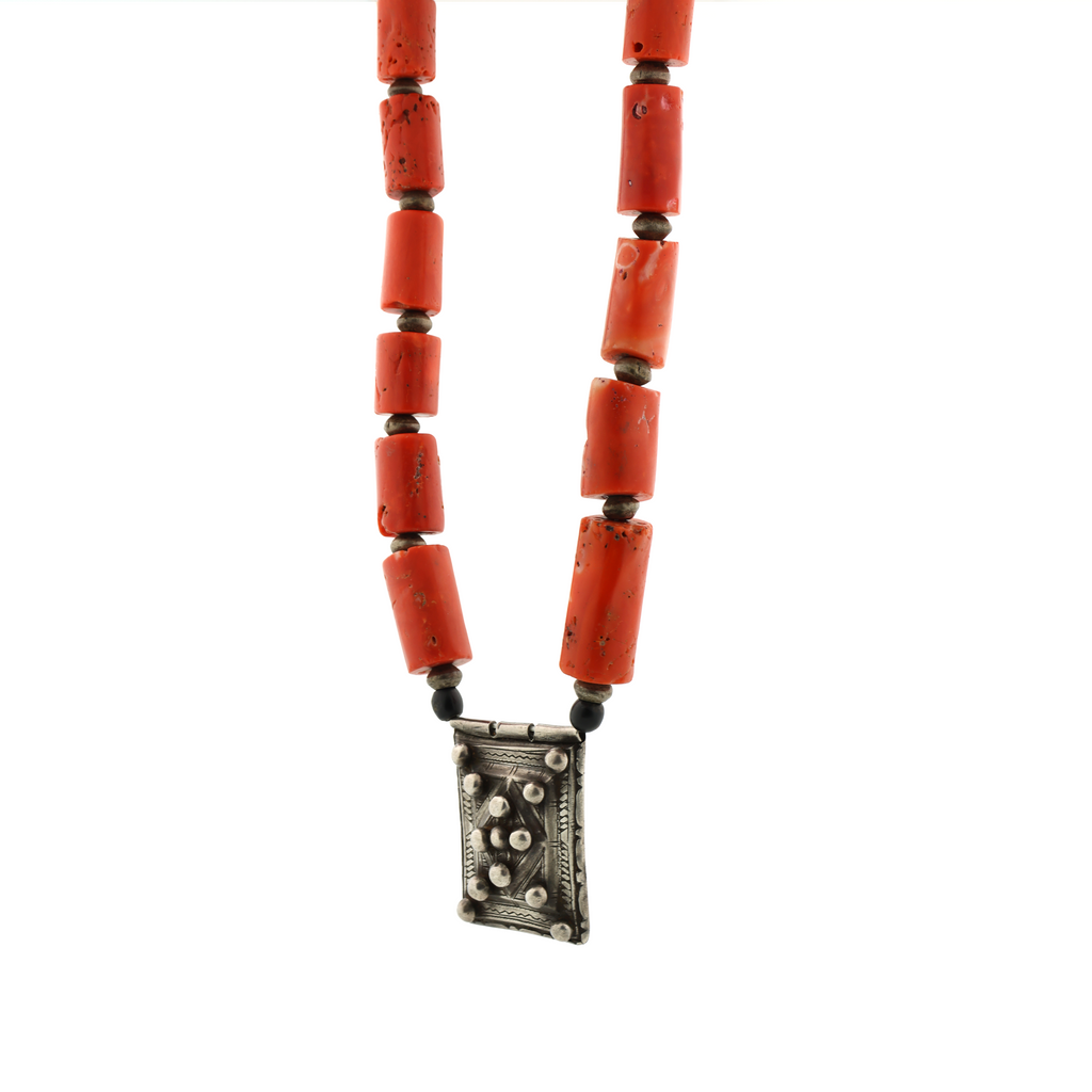 Rare Antique Natural Untreated Coral Old Silver Necklace