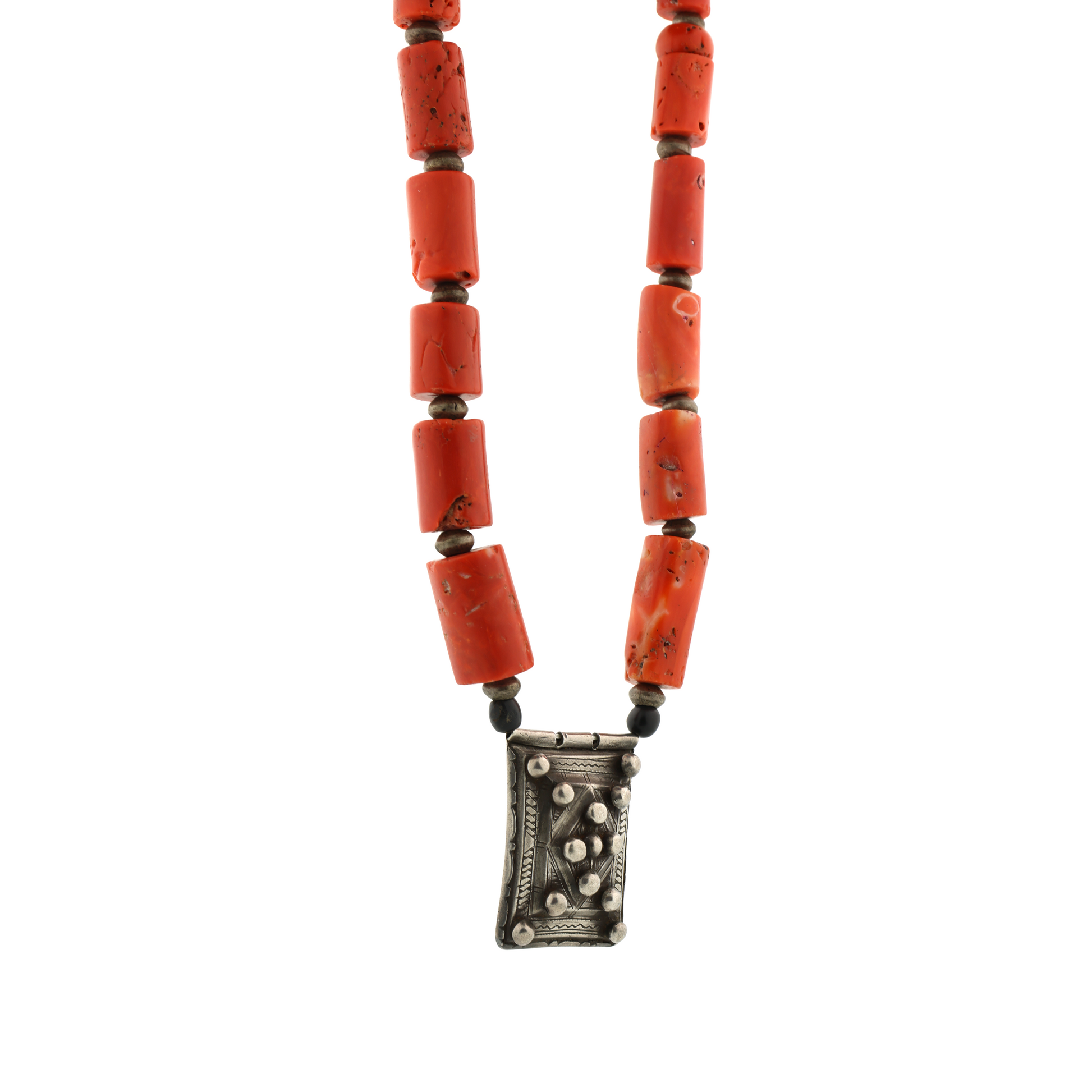 Rare Antique Natural Untreated Coral Old Silver Necklace
