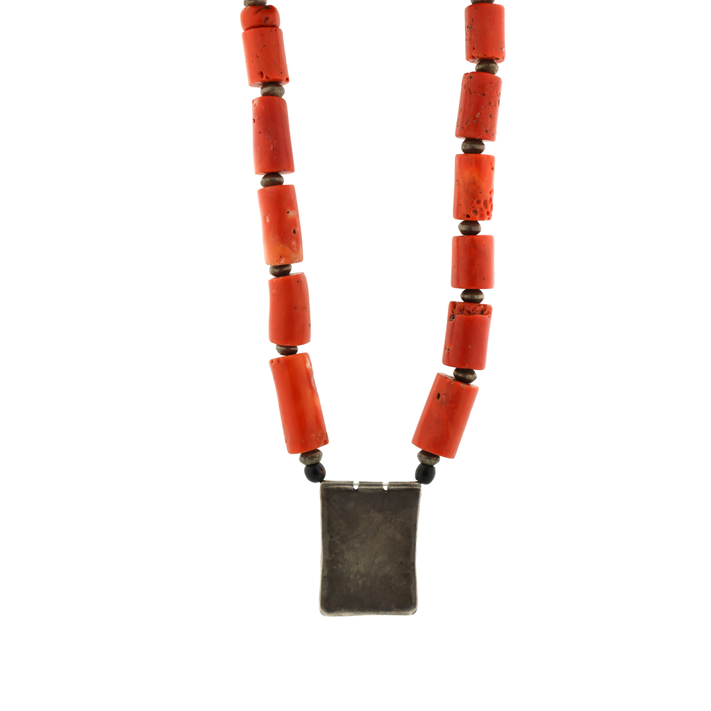 Rare Antique Natural Untreated Coral Old Silver Necklace
