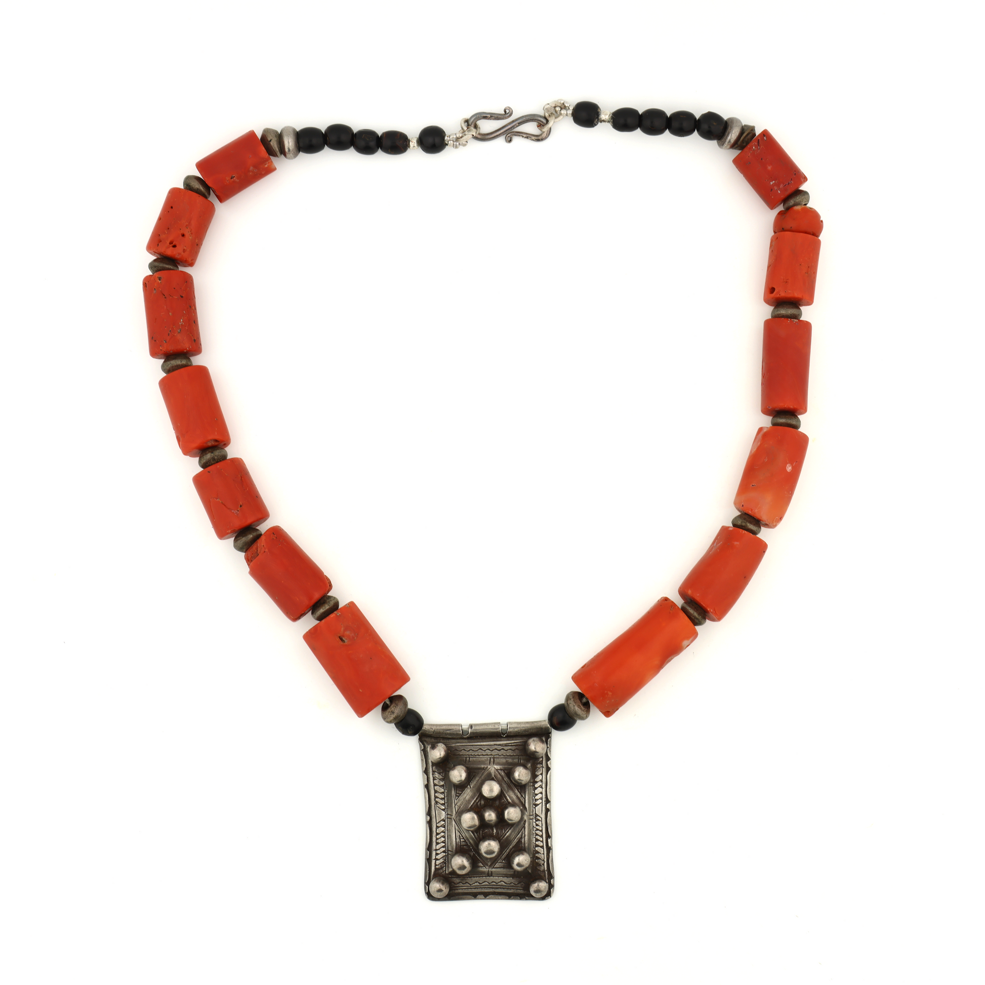 Rare Antique Natural Untreated Coral Old Silver Necklace