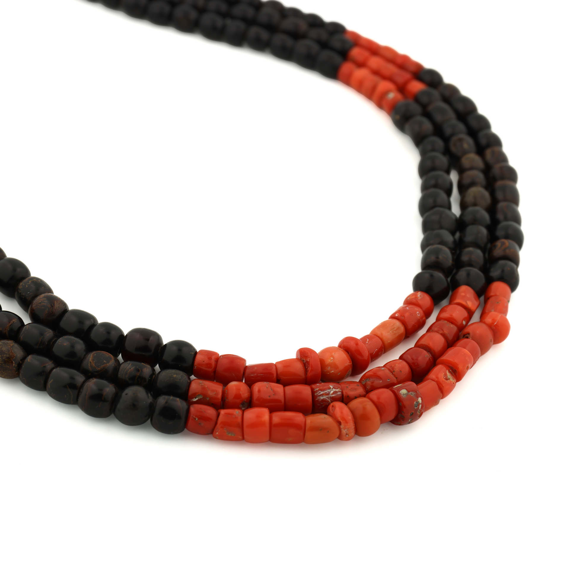 Rare Vintage Natural Untreated Black and Red Coral Silver Necklace