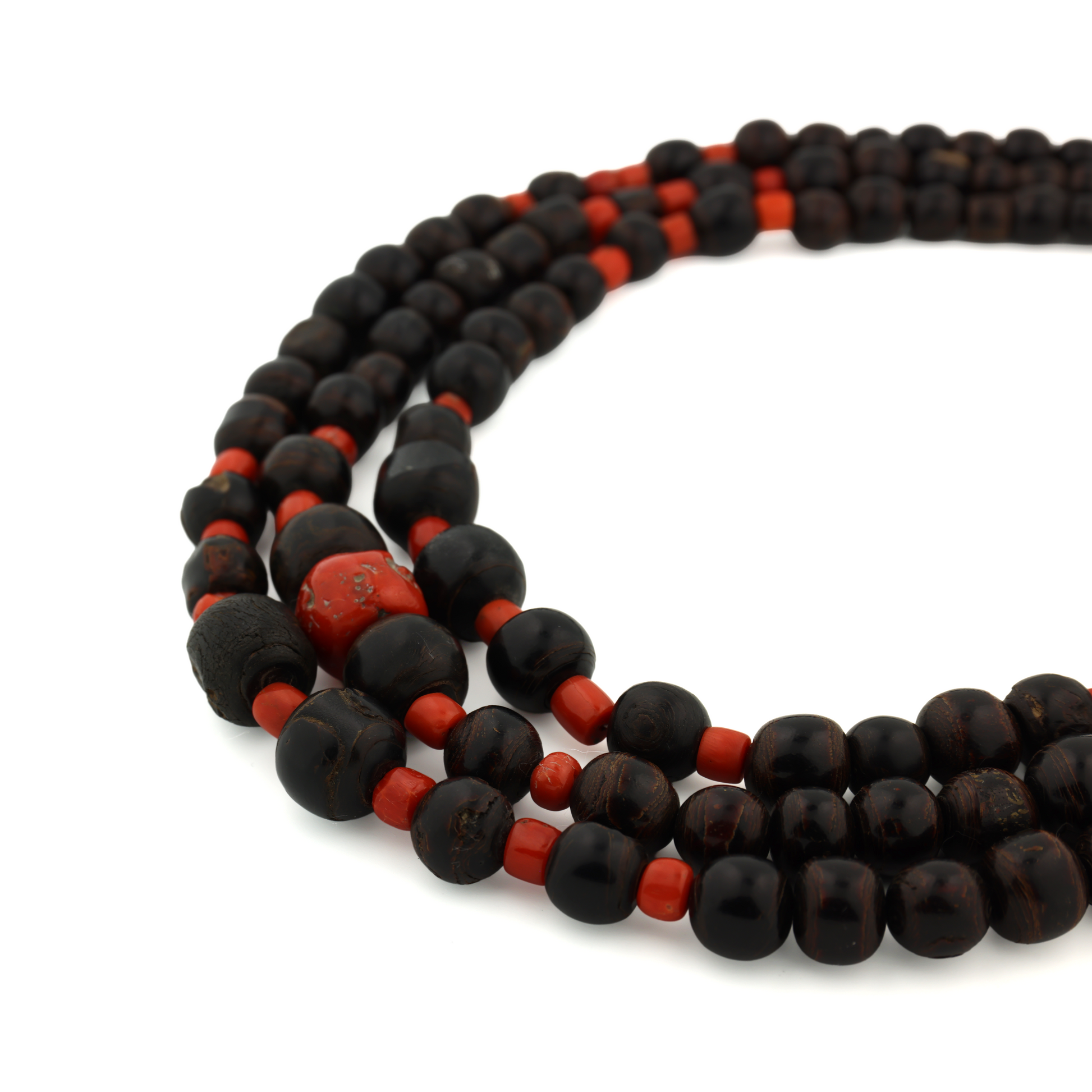 Rare Vintage Natural Untreated Black and Red Coral Silver Necklace