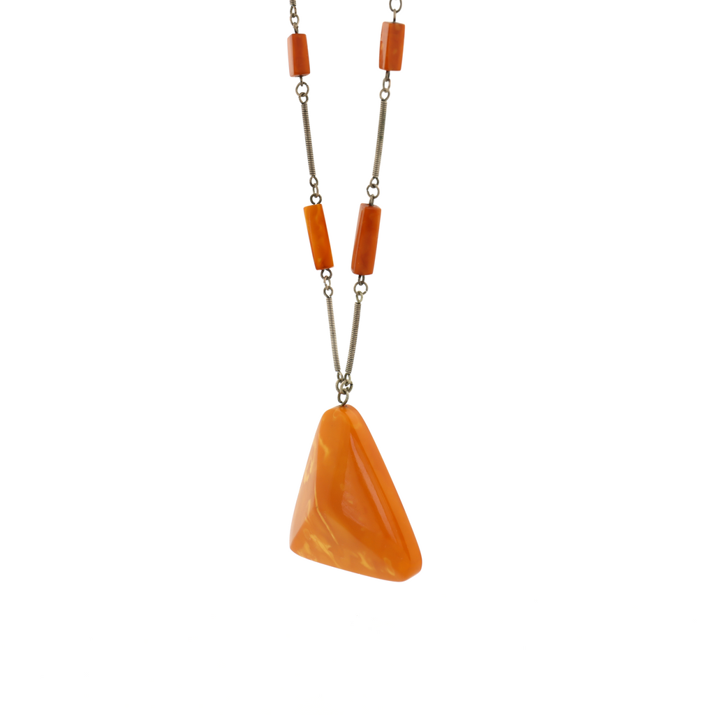 Rare Antique Natural Untreated Butterscotch Amber Silver Necklace
