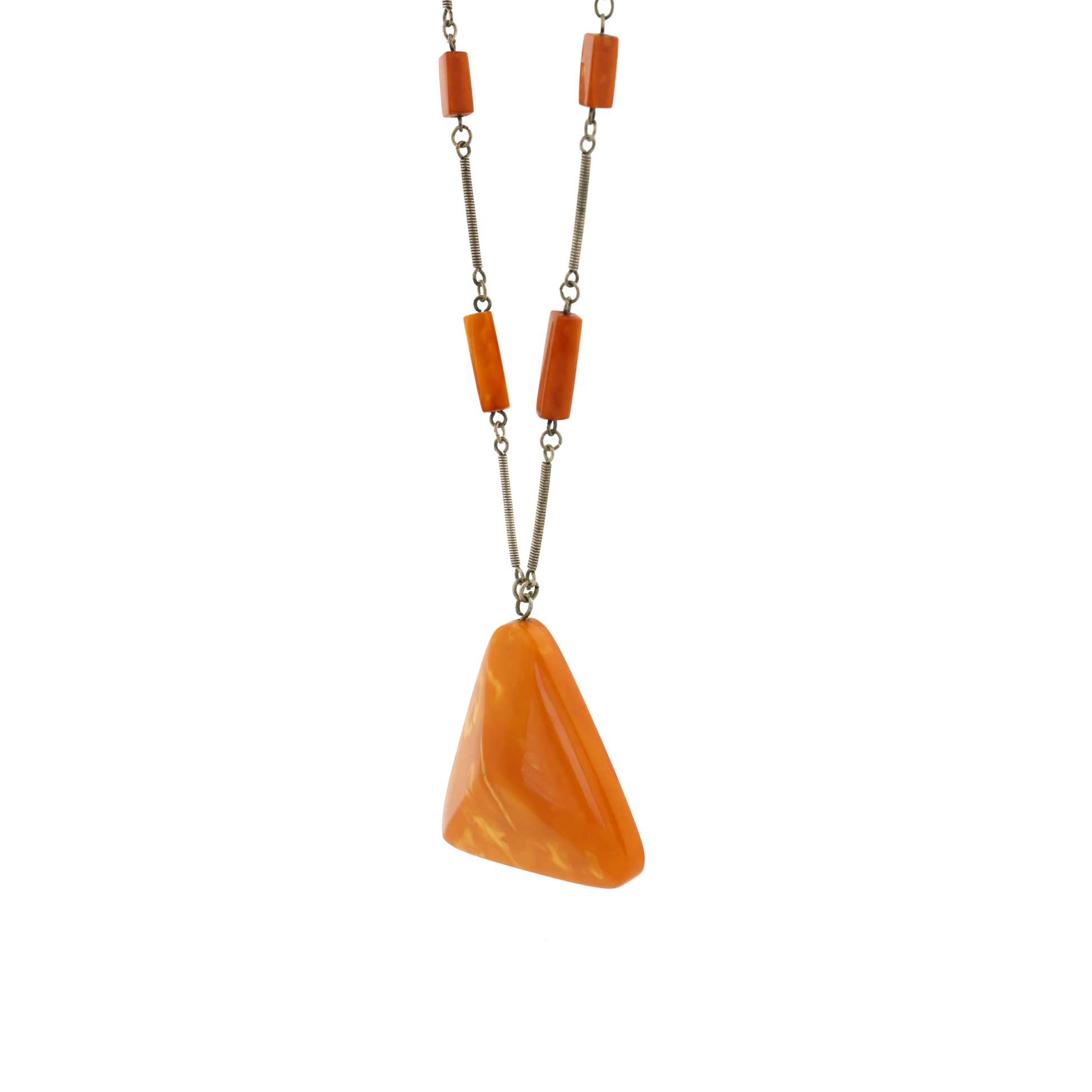 Rare Antique Natural Untreated Butterscotch Amber Silver Necklace