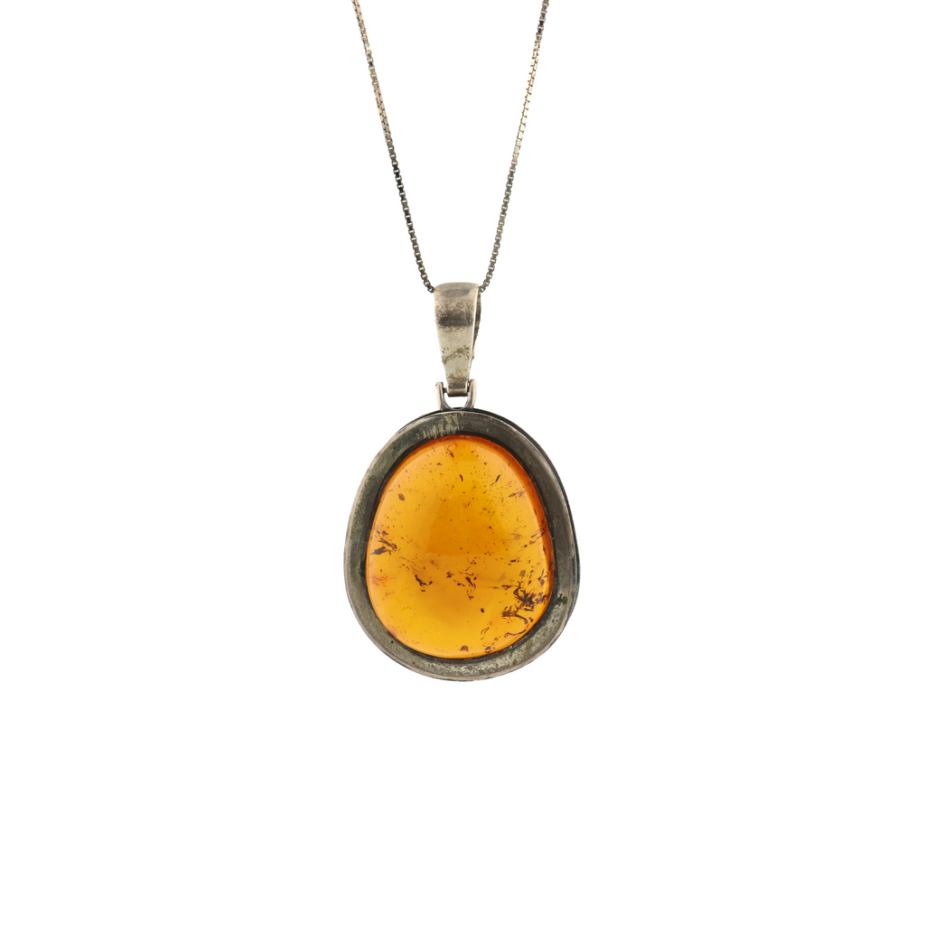 Vintage Natural Untreated Baltic Amber Silver Necklace