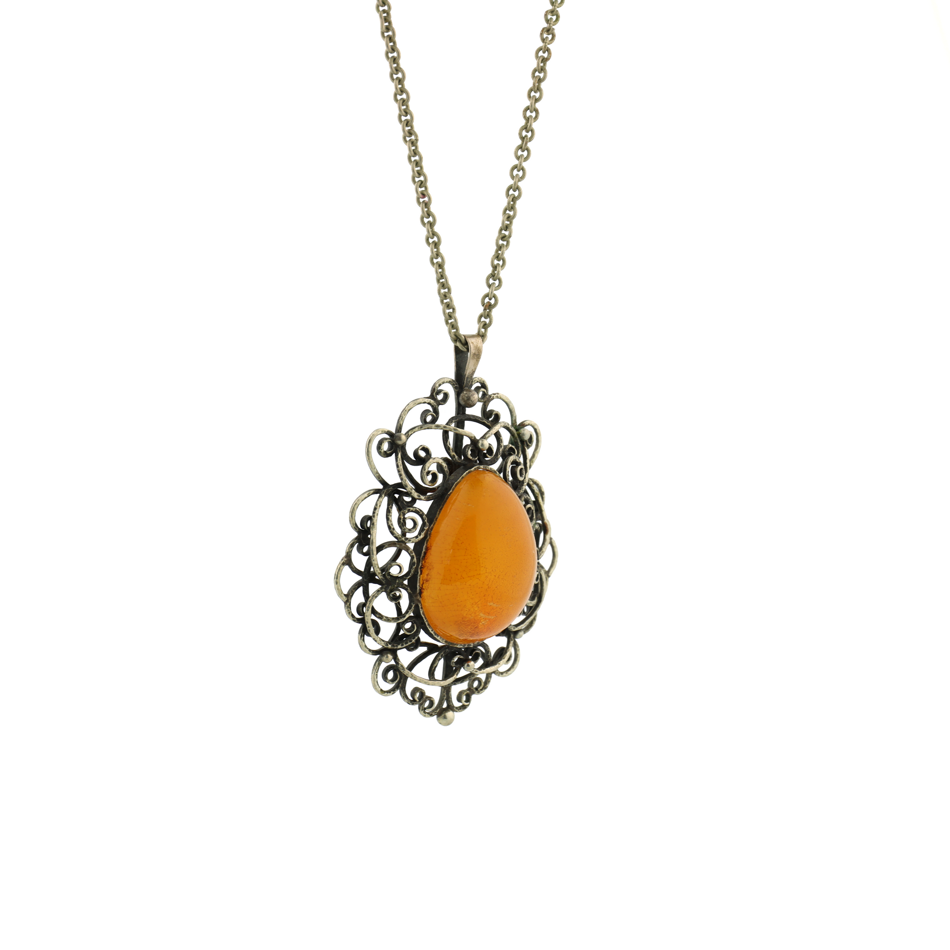 Vintage Natural Untreated Butterscotch Amber Silver Necklace