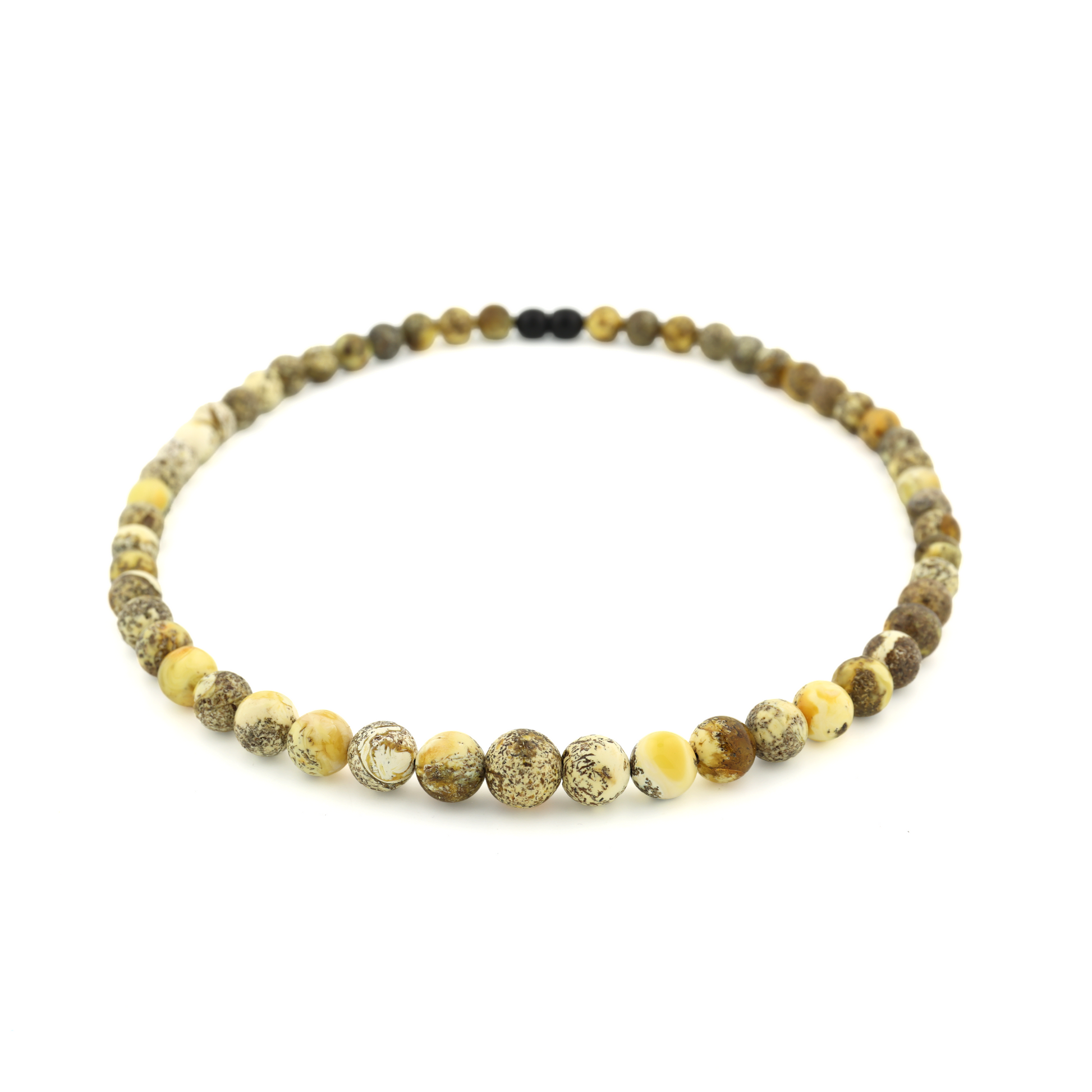Rare Vintage Natural Untreated White Amber with Black Moss Necklace