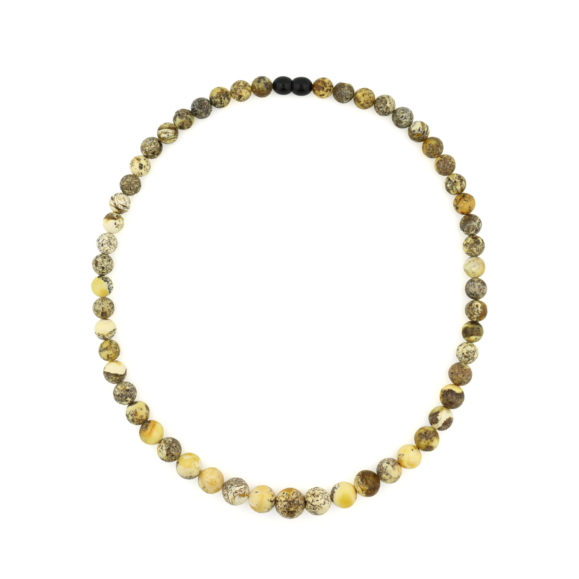 Rare Vintage Natural Untreated White Amber with Black Moss Necklace