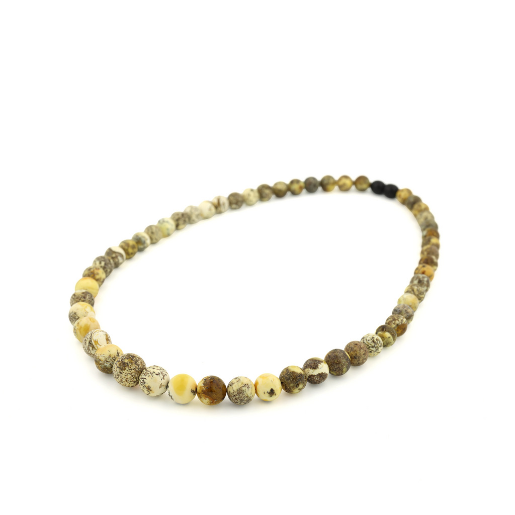 Rare Vintage Natural Untreated White Amber with Black Moss Necklace