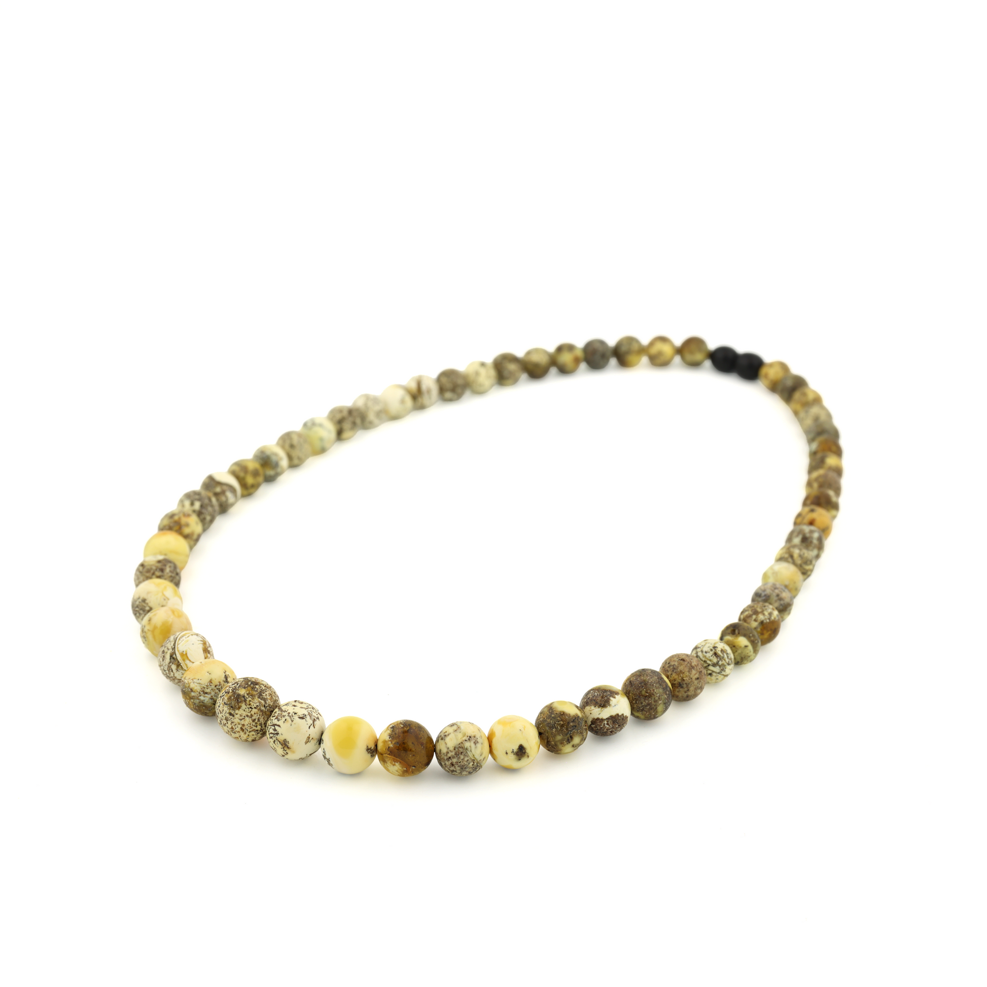 Rare Vintage Natural Untreated White Amber with Black Moss Necklace