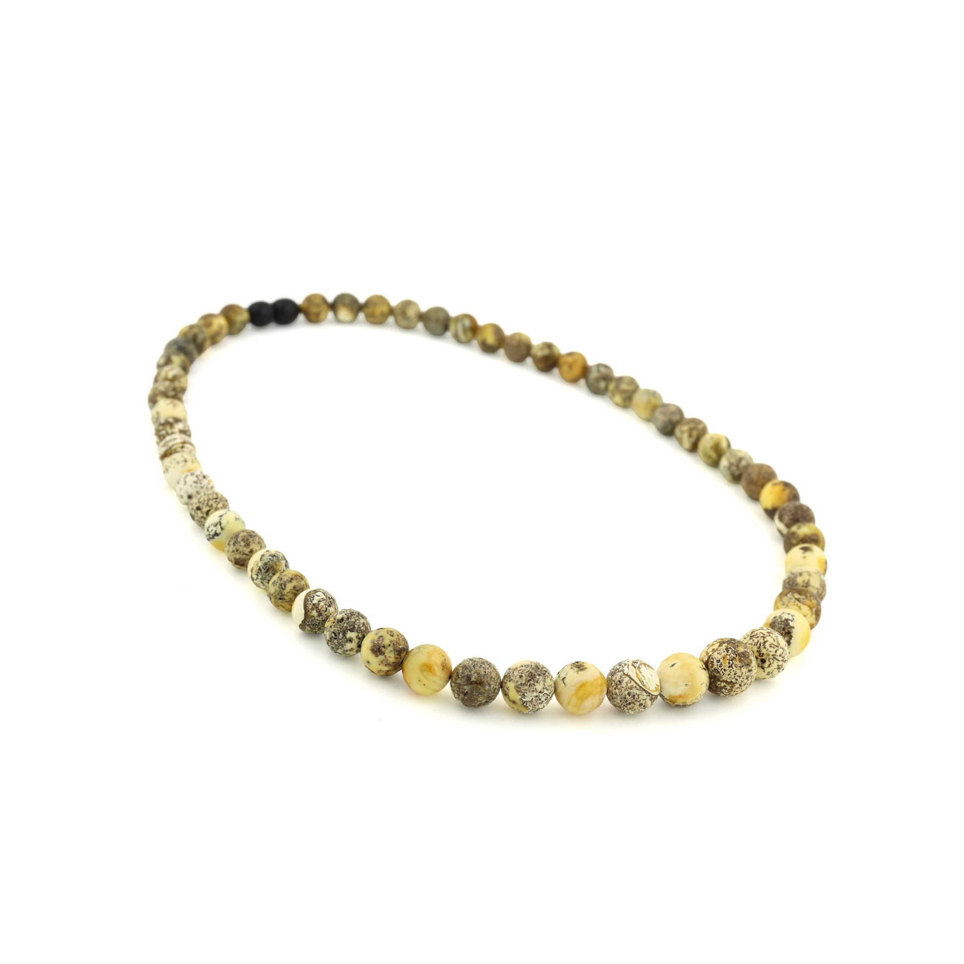 Rare Vintage Natural Untreated White Amber with Black Moss Necklace
