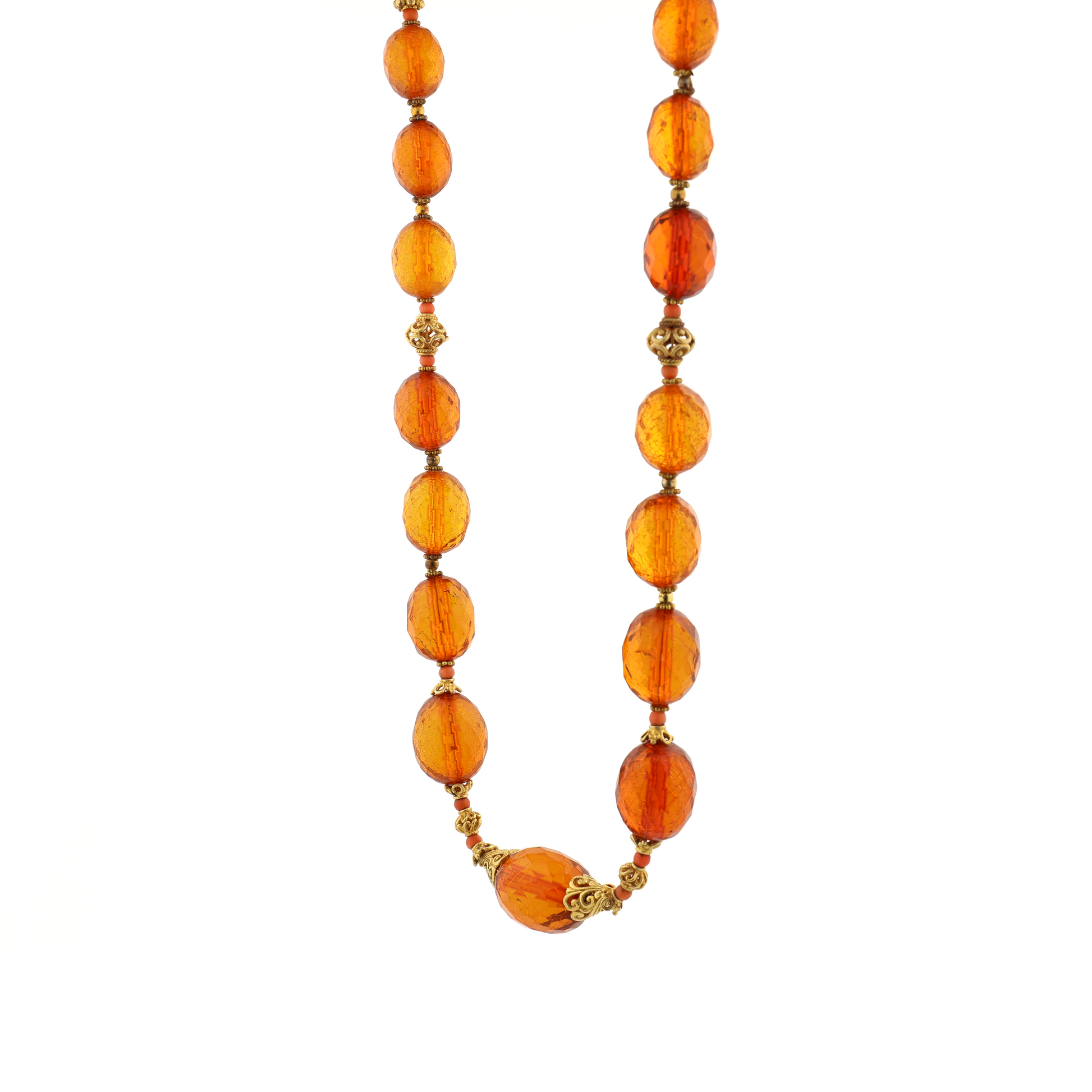 Antique Natural Untreated Amber Coral Silver Necklace