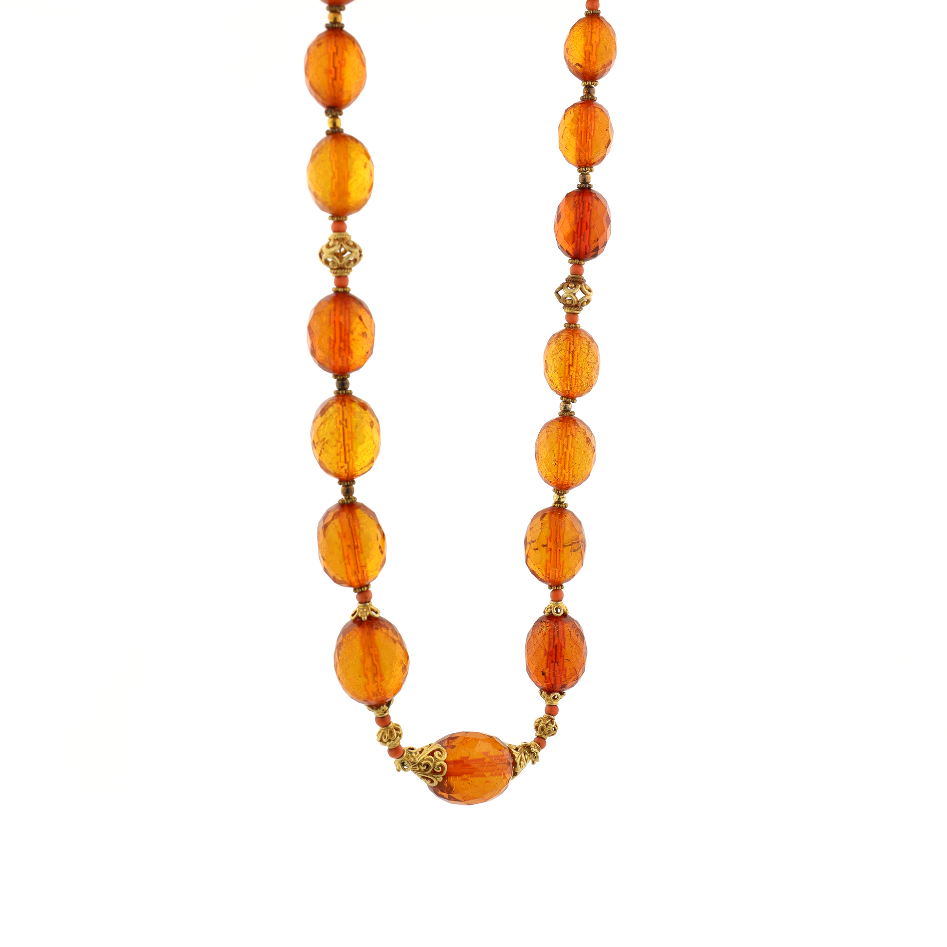 Antique Natural Untreated Amber Coral Silver Necklace