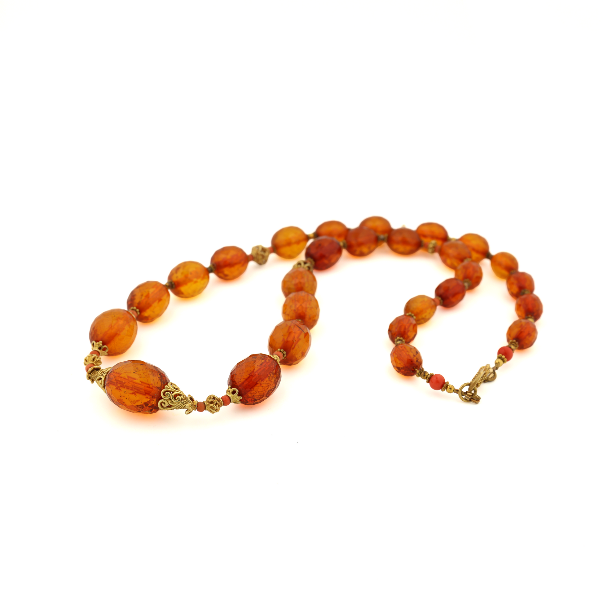 Antique Natural Untreated Amber Coral Silver Necklace