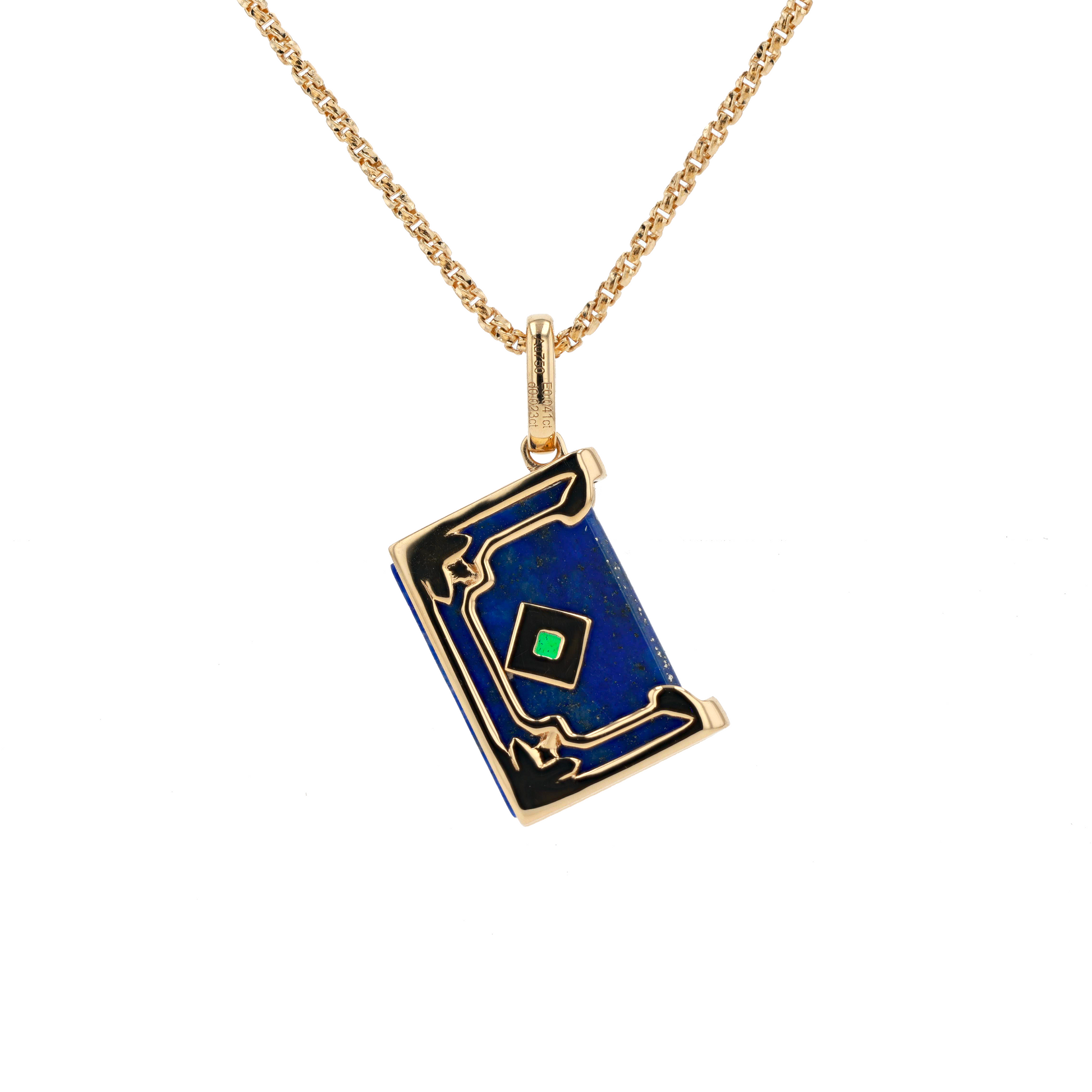 18K solid Yellow Gold Natural Emerald Diamond Lapis MAGIC BOOK Pendant