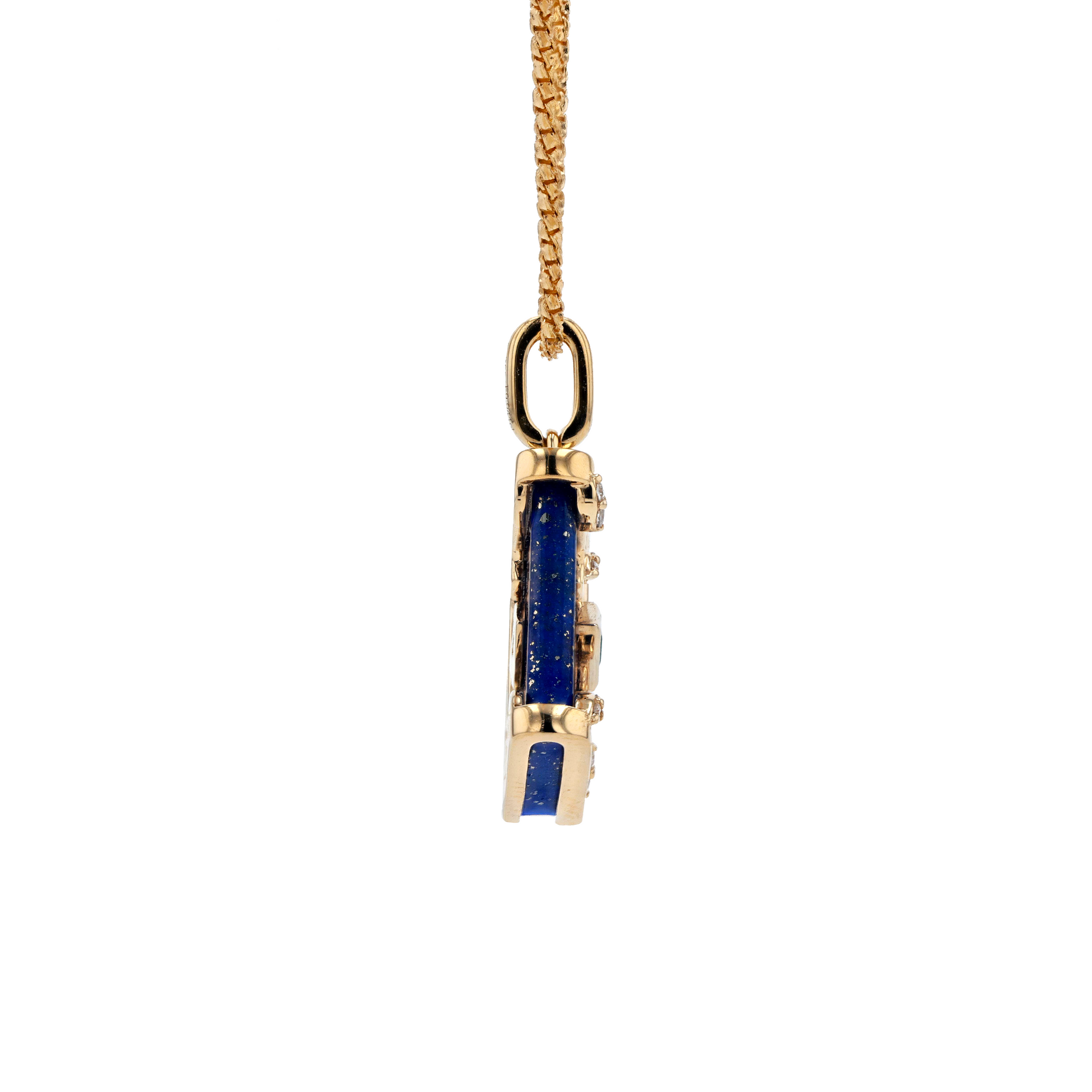 18K solid Yellow Gold Natural Emerald Diamond Lapis MAGIC BOOK Pendant