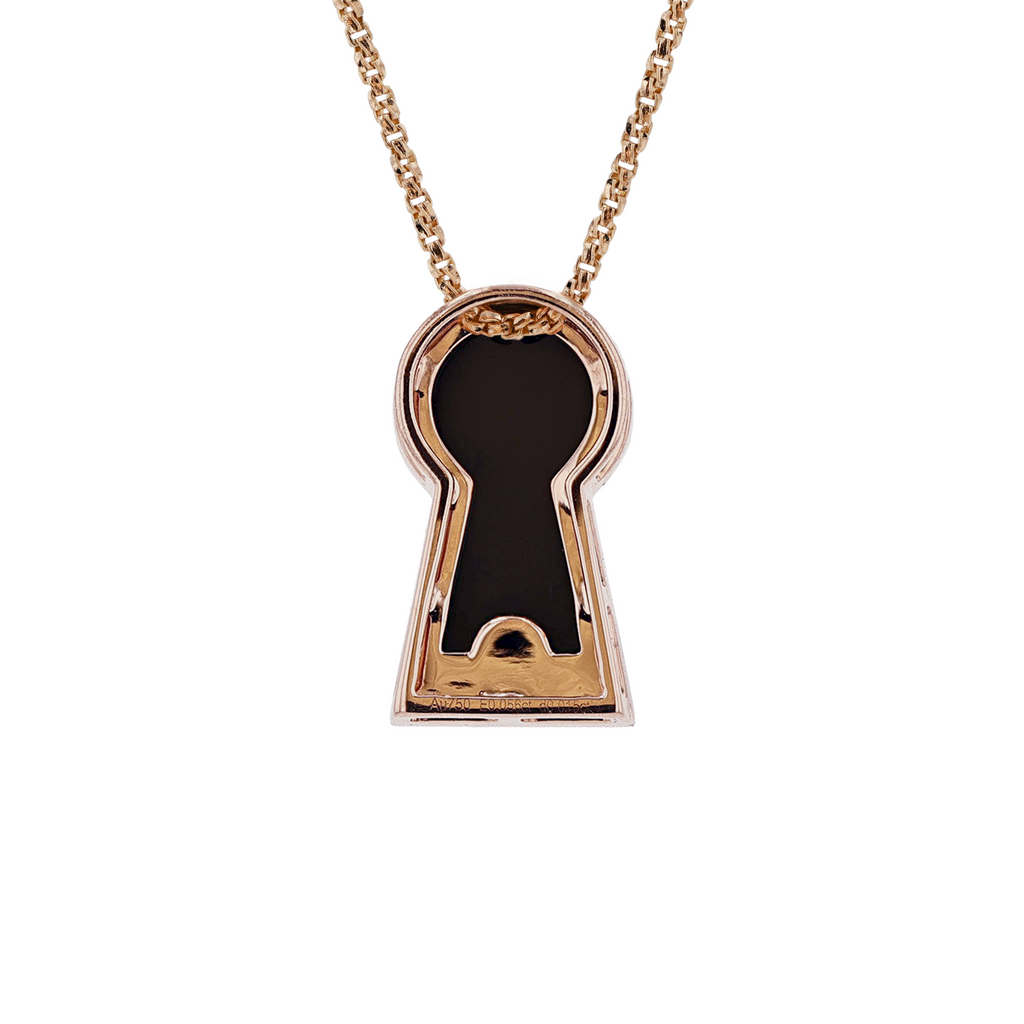 18K Solid Rose Gold Natural Emerald Diamond Black Onyx KEYHOLE Pendant