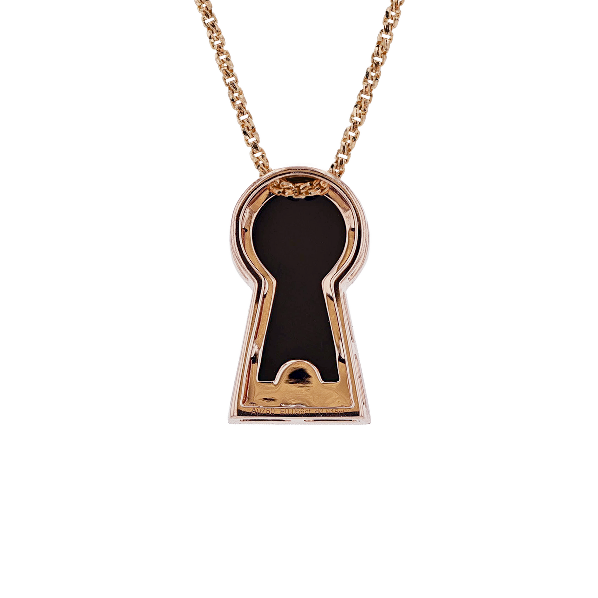 18K Solid Rose Gold Natural Emerald Diamond Black Onyx KEYHOLE Pendant