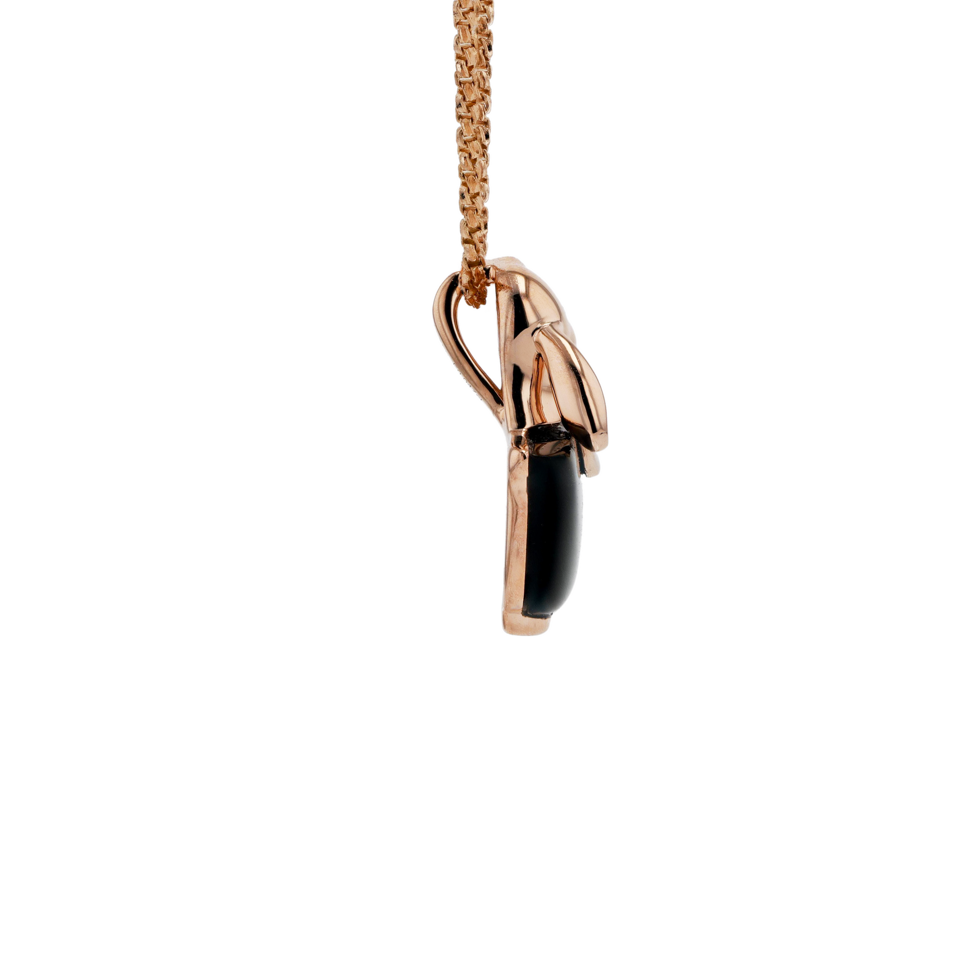 18K Solid Rose Gold Natural Emerald Diamond Black Onyx RABBIT IN THE CUP Pendant