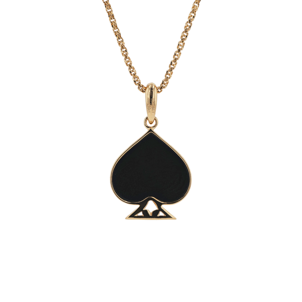 18K Solid Yellow Gold Natural Emerald Diamond Back Onyx SPACE Pendant