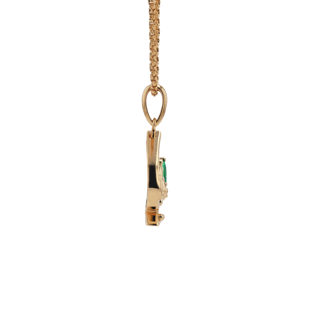 18K Solid Yellow Gold Natural Emerald Diamond Back Onyx SPACE Pendant