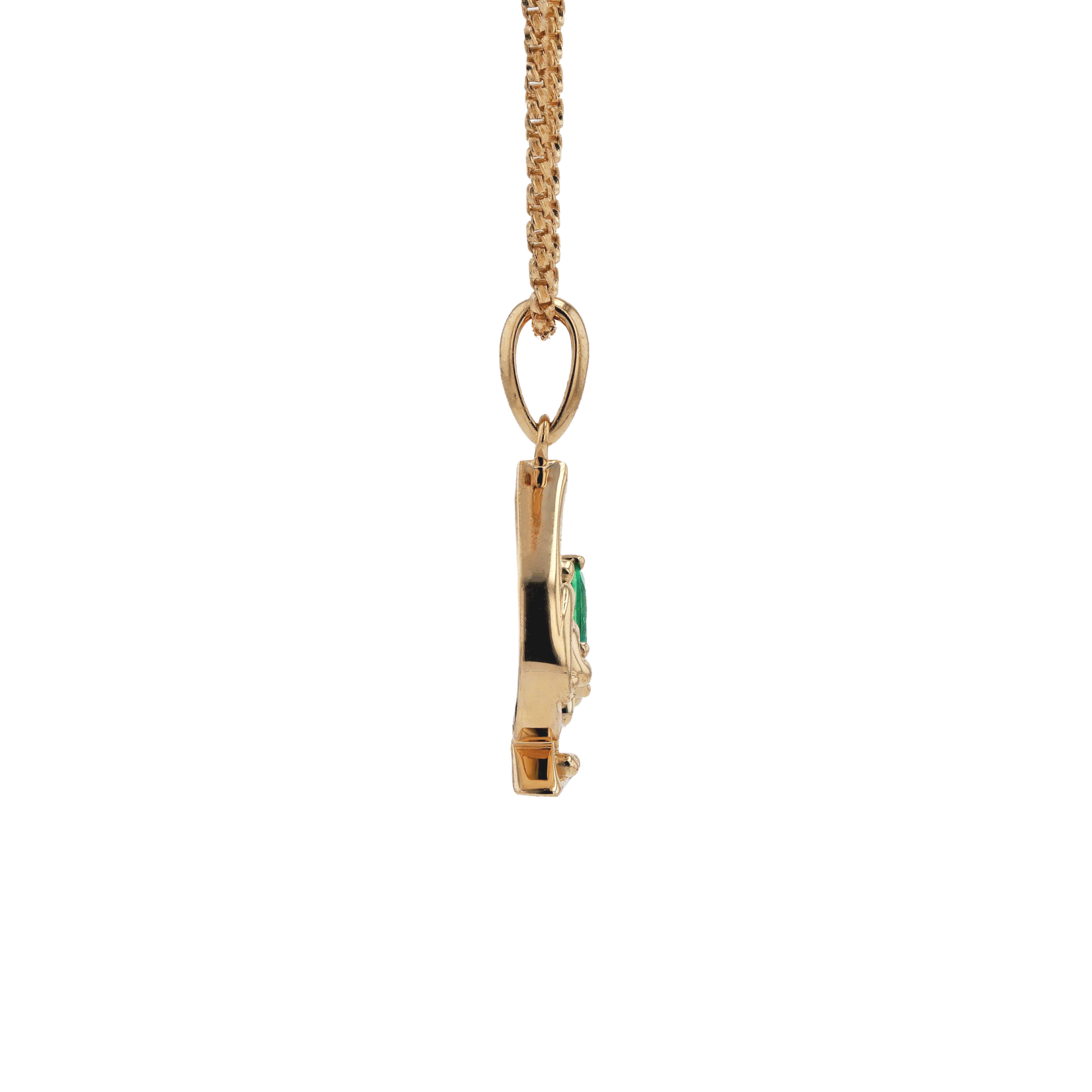 18K Solid Yellow Gold Natural Emerald Diamond Back Onyx SPACE Pendant