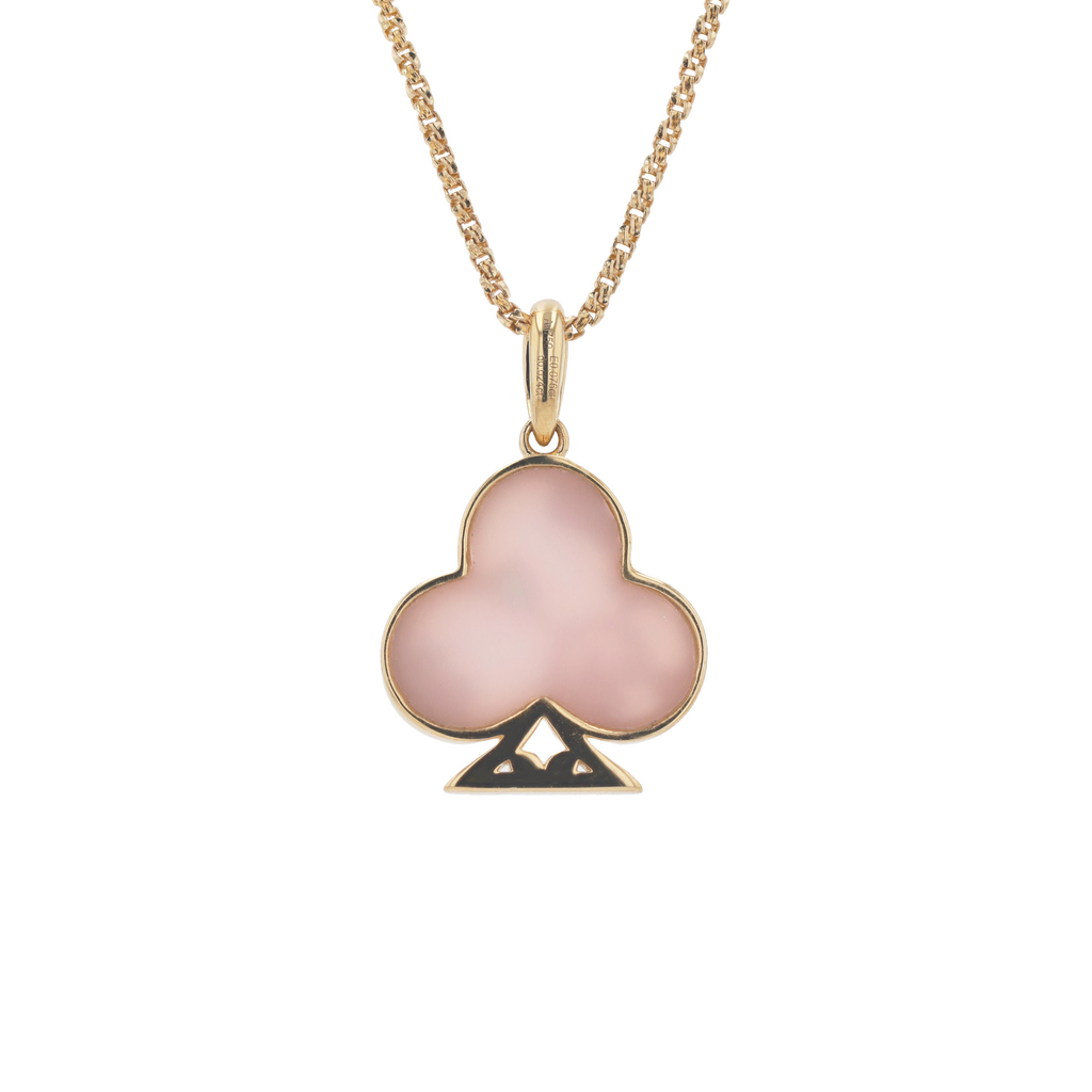18K Solid Yellow Gold Natural Emerald Diamond Pink Opal CLUB Pendant $1,930
