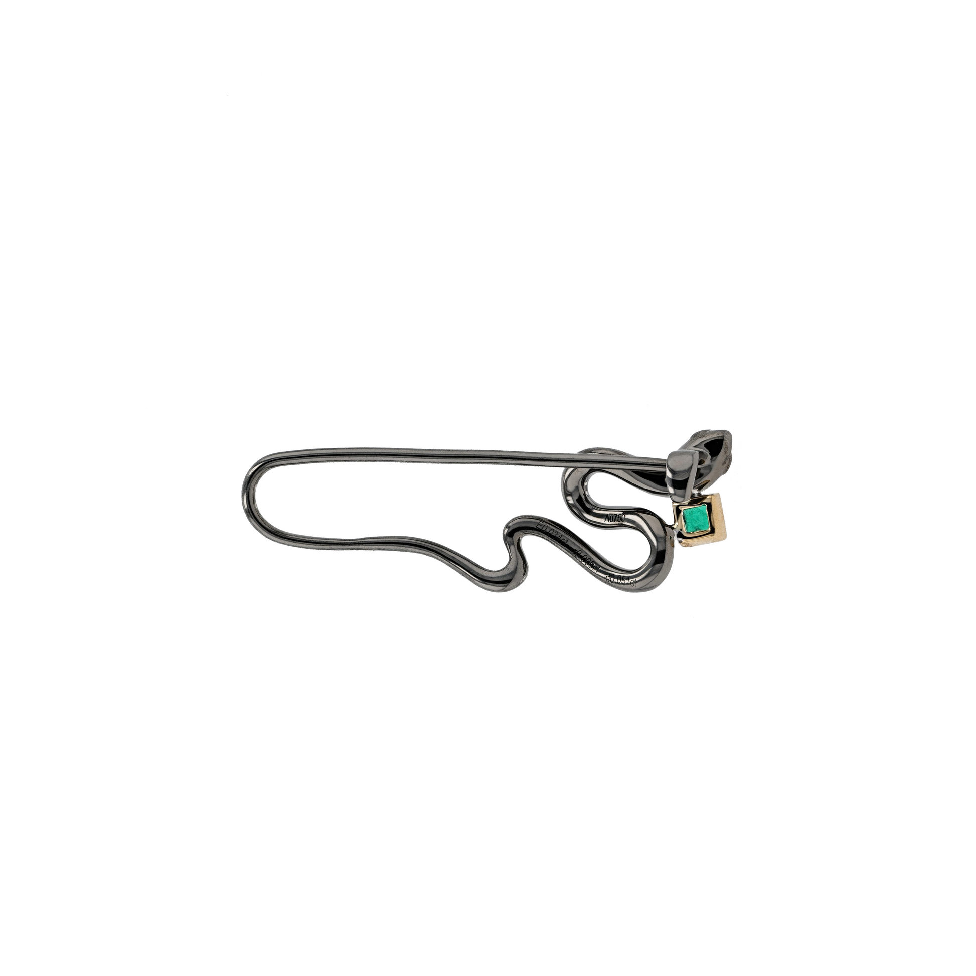 18K Solid Black Gold Natural Emerald Ruby Diamond SNAKE Pin
