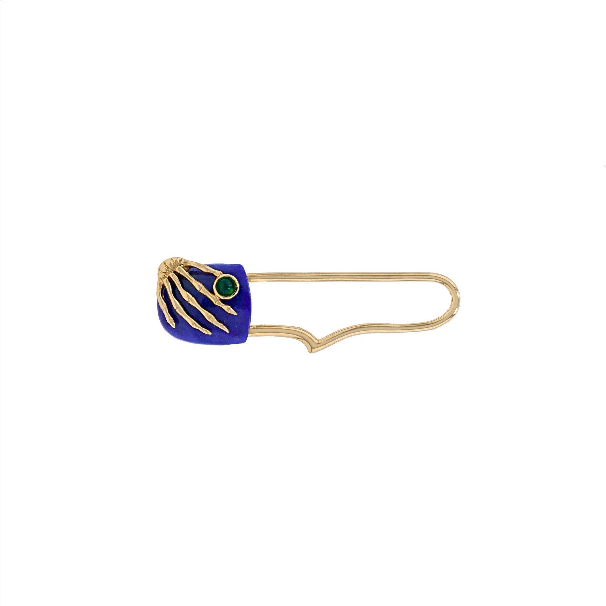 18K Solid Yellow Gold Natural Emerald Lapis SKELETON Pin
