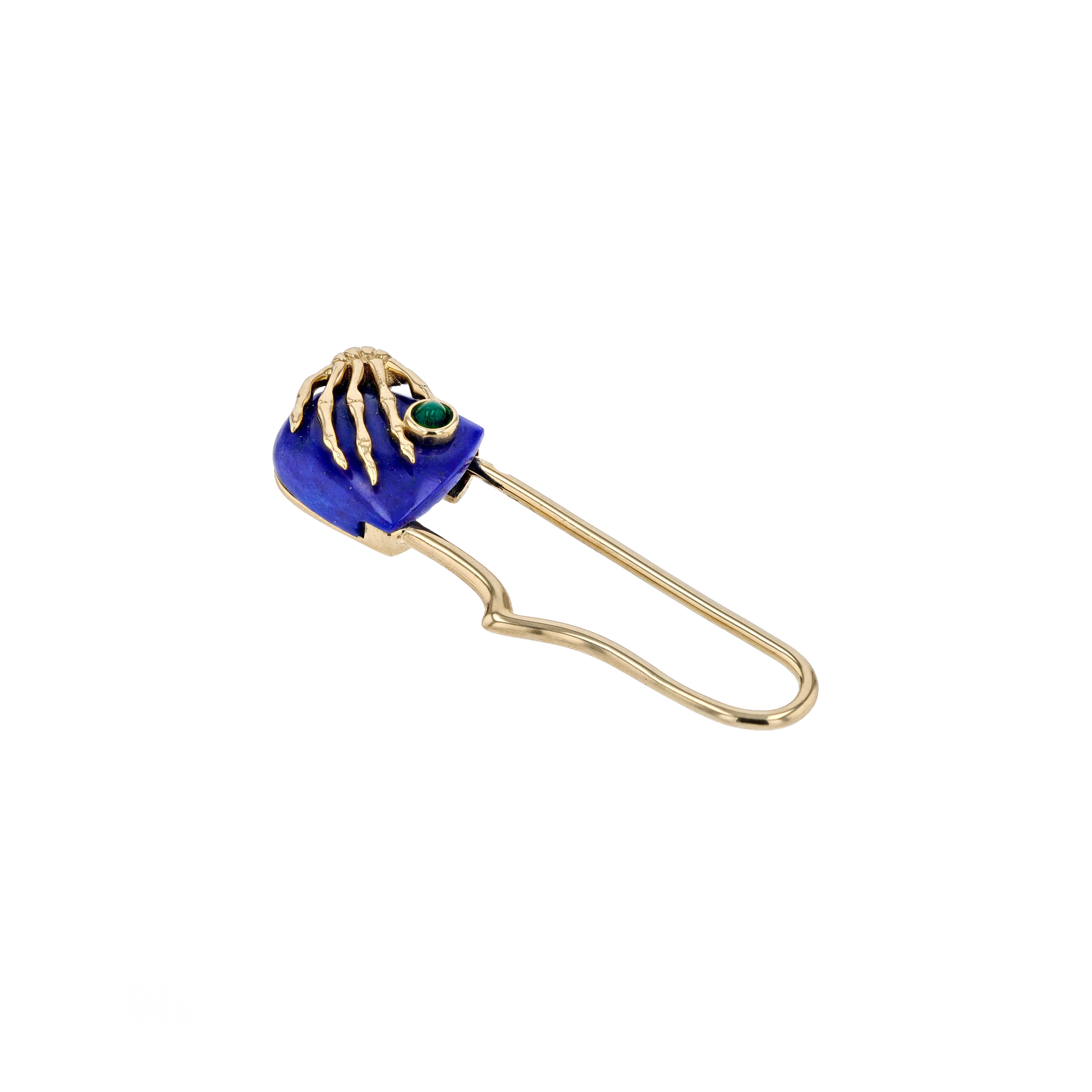 18K Solid Yellow Gold Natural Emerald Lapis SKELETON Pin