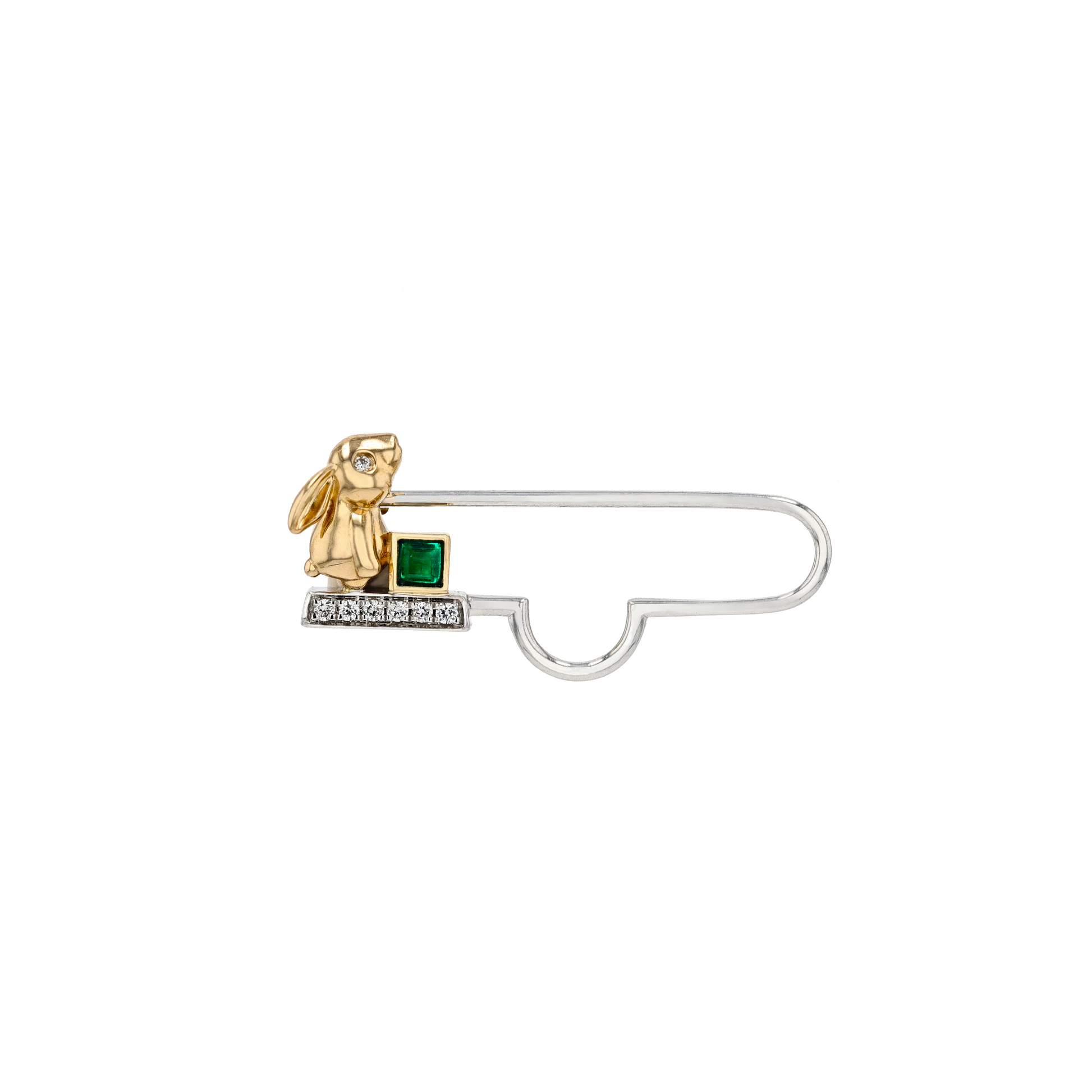 18K Solid Gold Natural Emerald Diamond RABBIT Pin