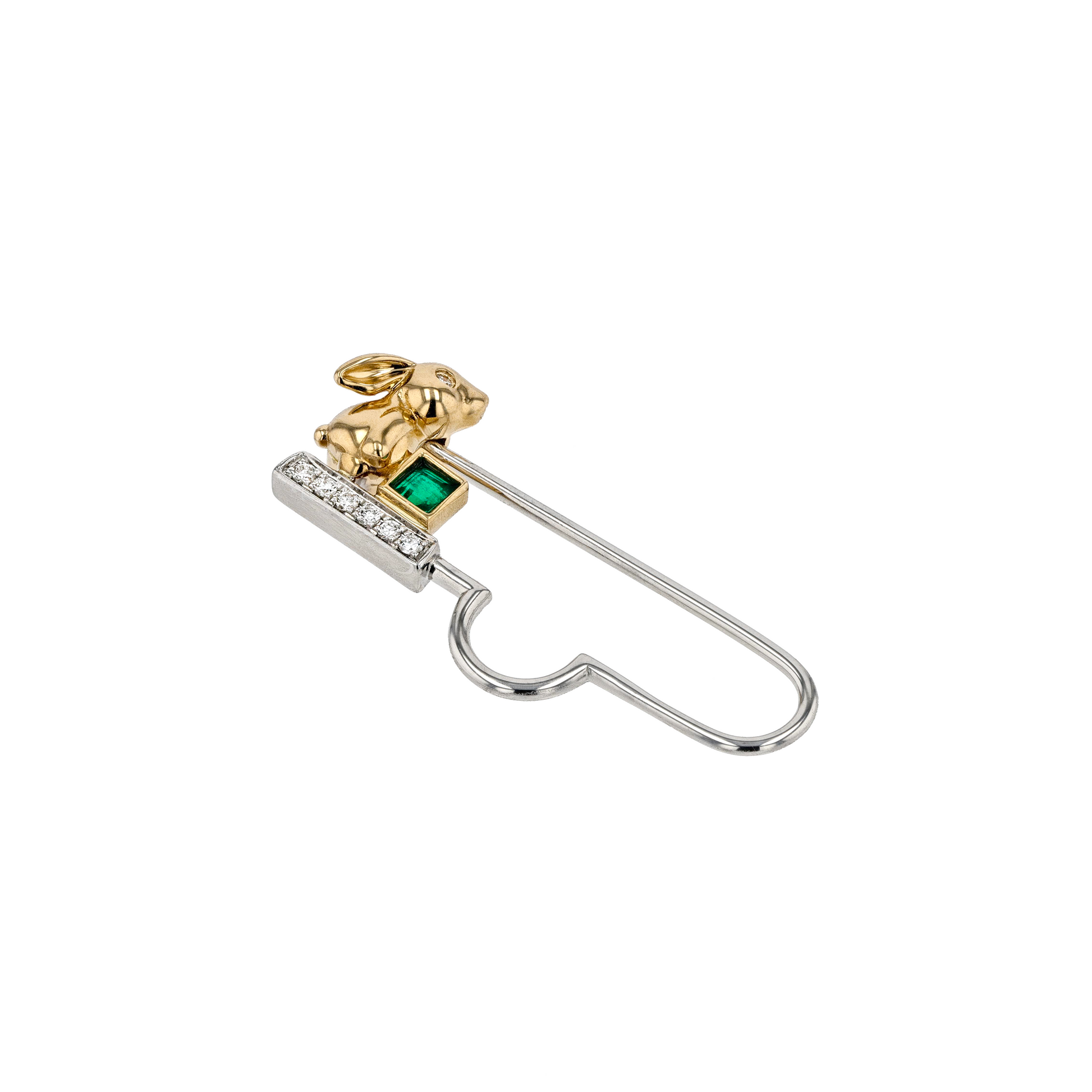 18K Solid Gold Natural Emerald Diamond RABBIT Pin
