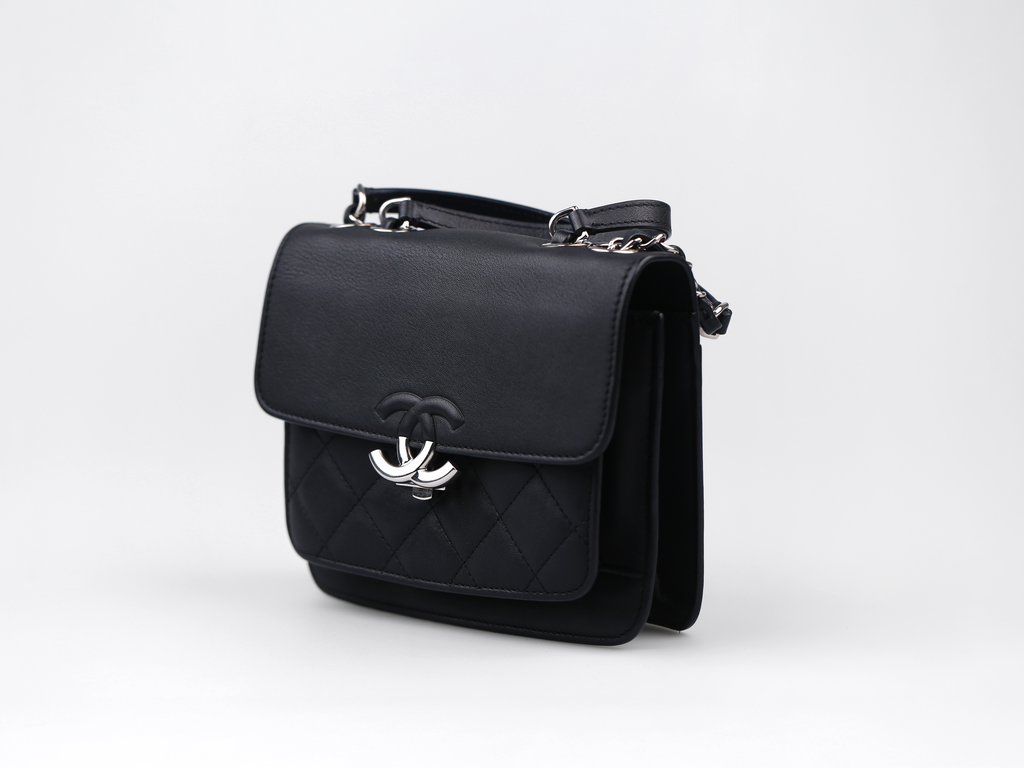 CHANEL Black Calfskin Small Affinity Flap Bag with Top Handle
