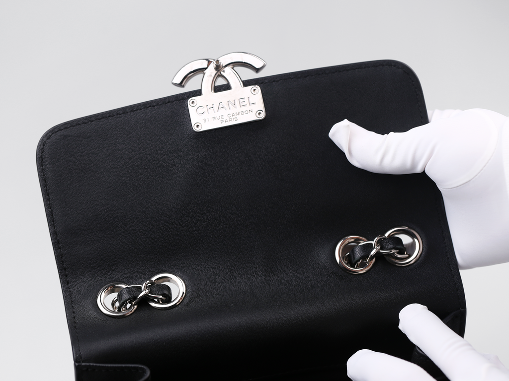 CHANEL Black Calfskin Small Affinity Flap Bag with Top Handle